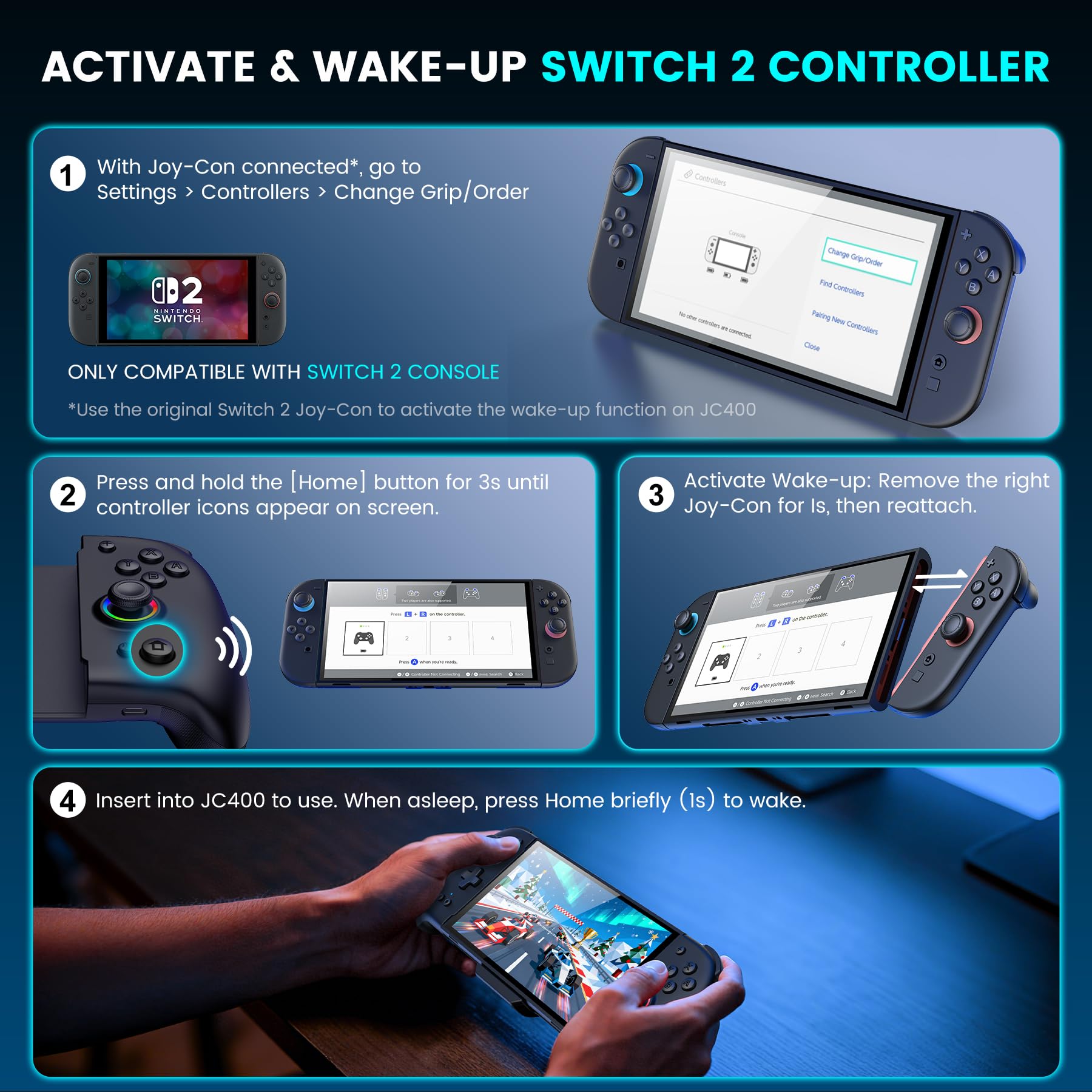 BEBONCOOL GAMING Switch Controller für Nintendo Switch 2, Bluetooth Remote für Handheld-Modus mit 1000mAh, Programmierbare, 6-Achsen-Gyro, Vibration, Turbo Großer Griff Switch 2 Controller JC400