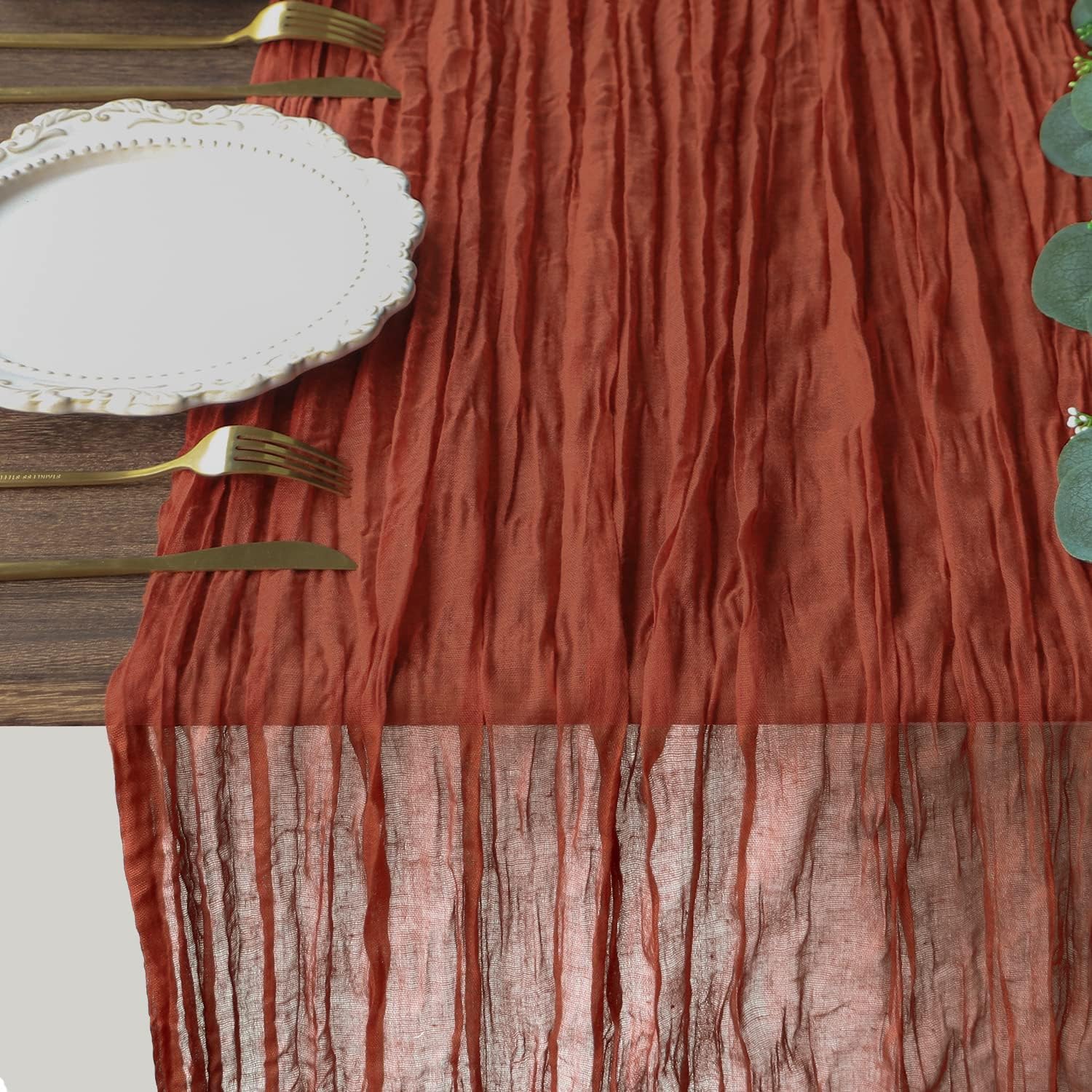 Uwilowe 5 PCS 13Ft Rust Table Runner, Boho Gauze Cheese