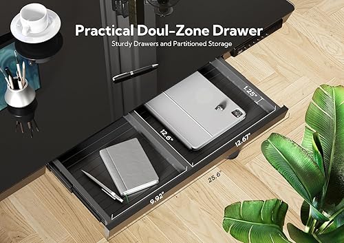 Miniatura 5 de Claiks Escritorio de pie de cristal con cajones, escritorio de pie ajustable de 48 x 24 pulgadas, escritorio de computadora para oficina en casa de