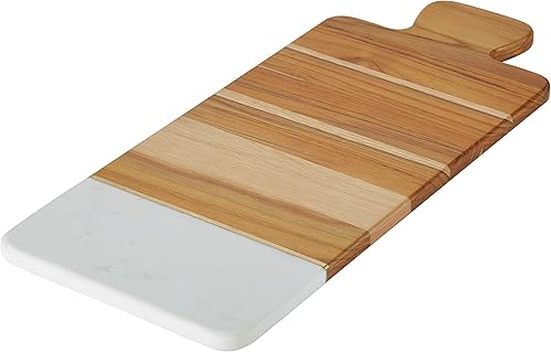 Anolon Pantryware Tabla de cortar de madera de teca y mármol, tabla de servir de madera de teca y mármol, 9.5 pulgadas, marrón