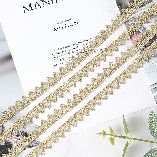 Miniatura 3 de 2.36 pulgadas de ancho con ribete de encaje bordado para costura, cortina y mantel (dorado #19 (4 yardas))