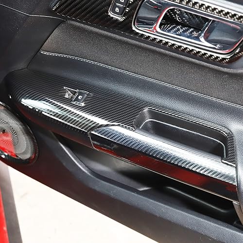 Miniatura 4 de RT-TCZ Manija de puerta de fibra de carbono, interruptor de control de ventana, cubierta de panel de botón, calcomanía para decoración de