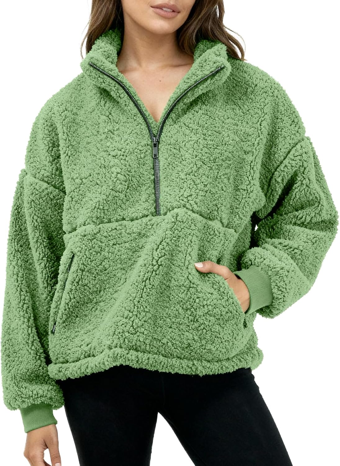PEHMEA Women's Half Zip Sherpa Fleece Pullover Warm Oversized Sweatshirts Soft Fuzzy Jackets for Fall Winter 2025