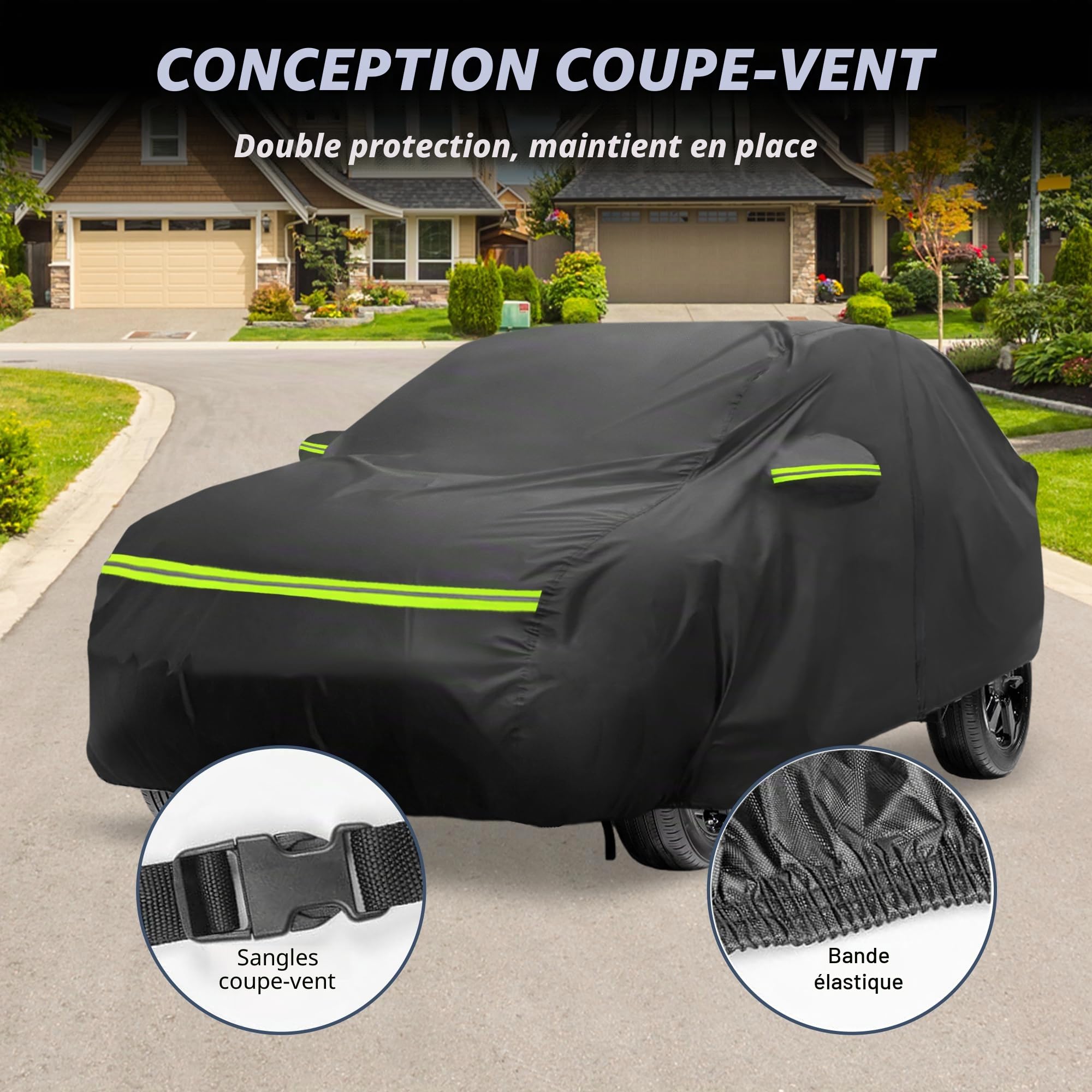 A ABSOPRO Housse De Voiture pour Mercedes-Benz GLA 13-23 1pc | 210D-PU, Noir, Extérieur, Tout Temps, Imperméable, Coupe-Vent, Protection Solaire, Fermeture Éclair Conducteur, Complète