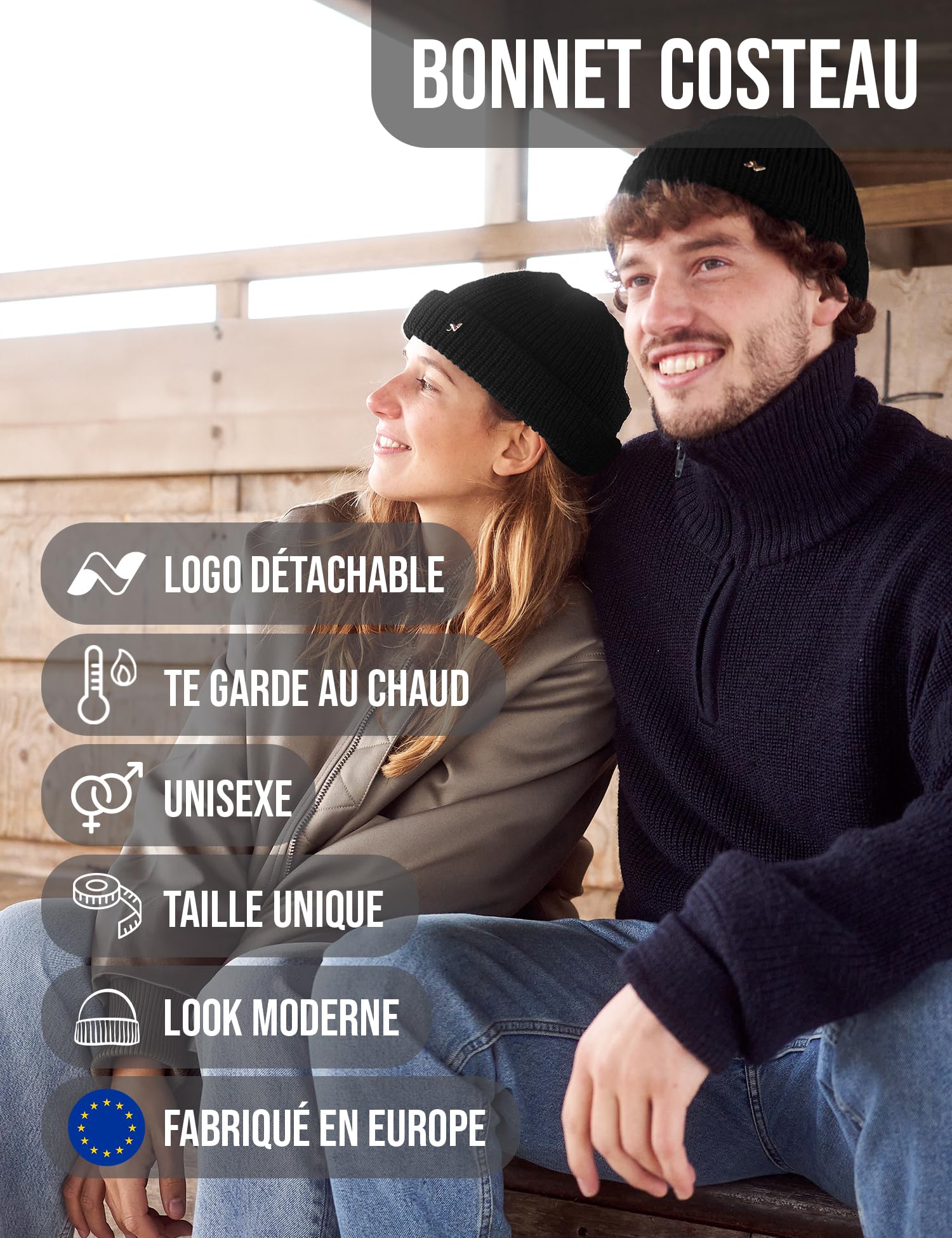 NYTTED® Bonnet en Laine Vierge Cousteau pour Homme et Femme | 100% Laine Vierge | Chaud, Doux & Extensible | Tricot d’Hiver Premium et Respirant