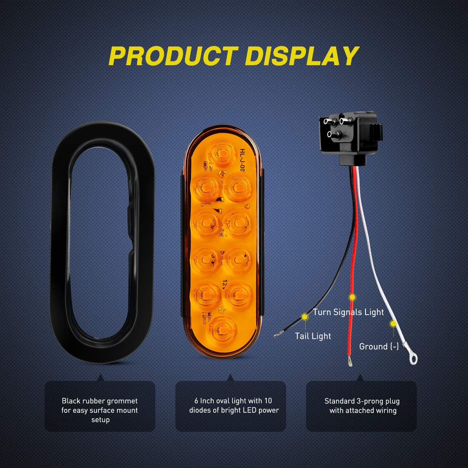 Nilight 6 Inch Oval Amber LED Trailer Tail Lights 2PCS W/Flush Mount Grommets Plugs IP67 Waterproof Turn Signals Lamp for 12V RV Camper Truck Jeep
