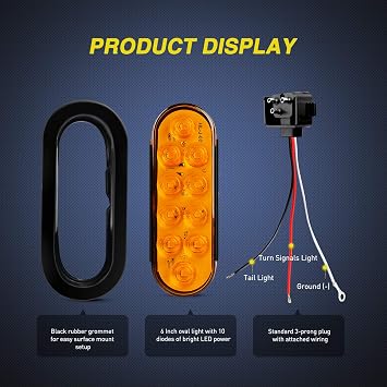 Nilight 6 Oval Amber LED Trailer Turn Signal Light, 2 Pack, Grommet Mount