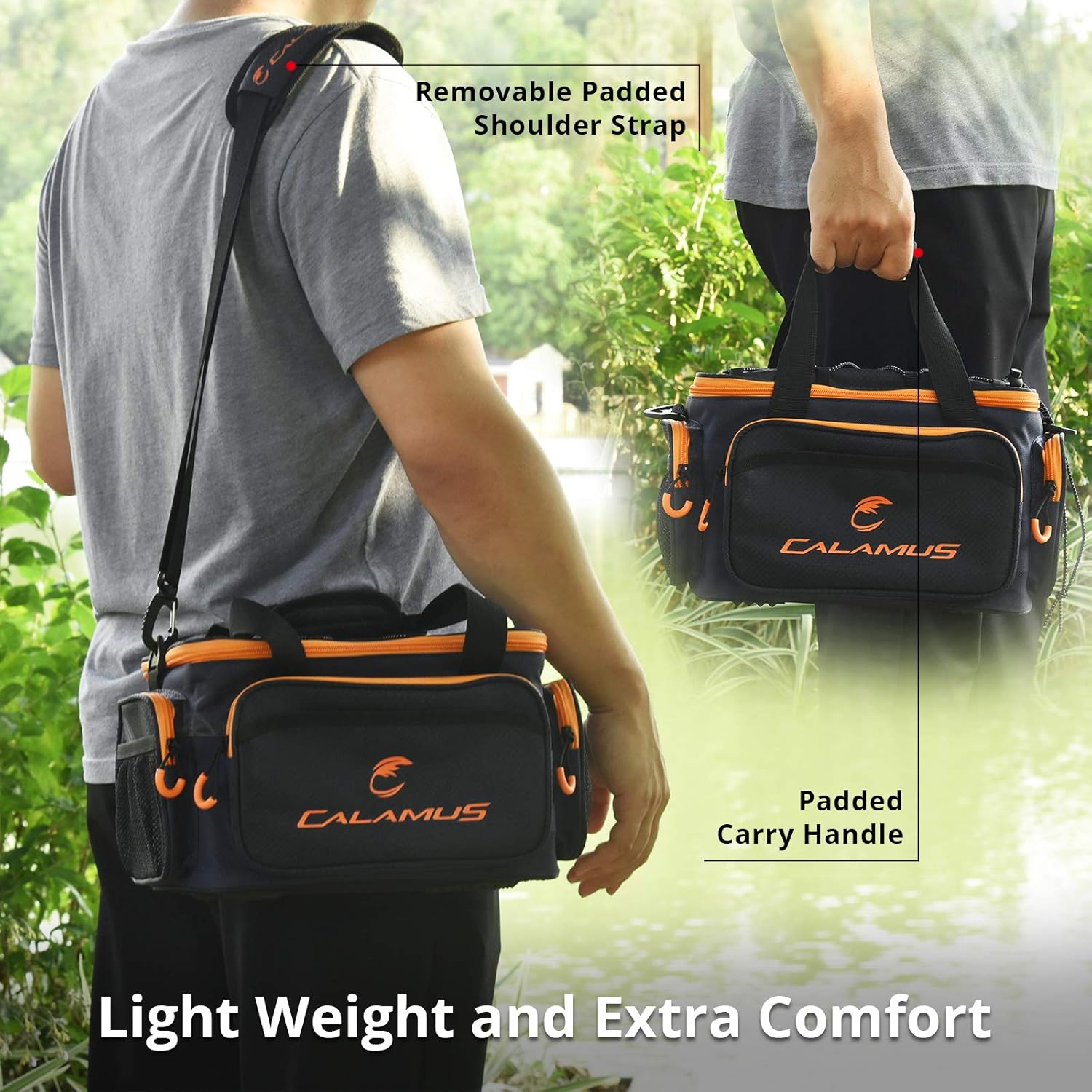Calamus Fishing Tackle Bags - Fishing Bags for Saltwater or Freshwater Fishing - Rip-Stop PE - Padded Shoulder Strap - Pliers Storage - Orange : Sports & Outdoors