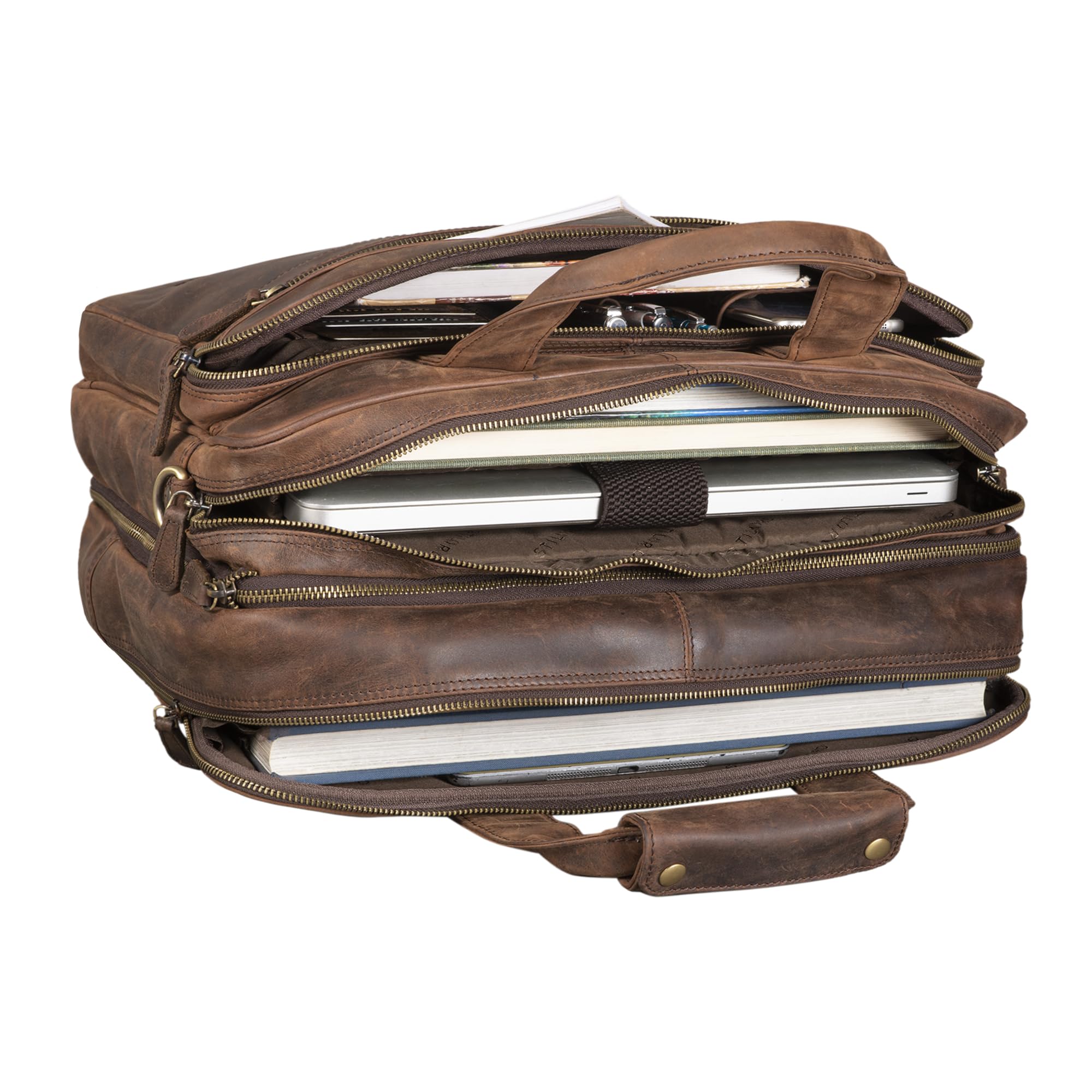 STILORD Leopold Sac d'enseignant Sacs d'affaires Hommes Cuir Porte-Documents XL Sacoche d'ordinateur pour Le Bureau - Serviette de Travail à Bandoulière Couleur:Marron - foncé pâle