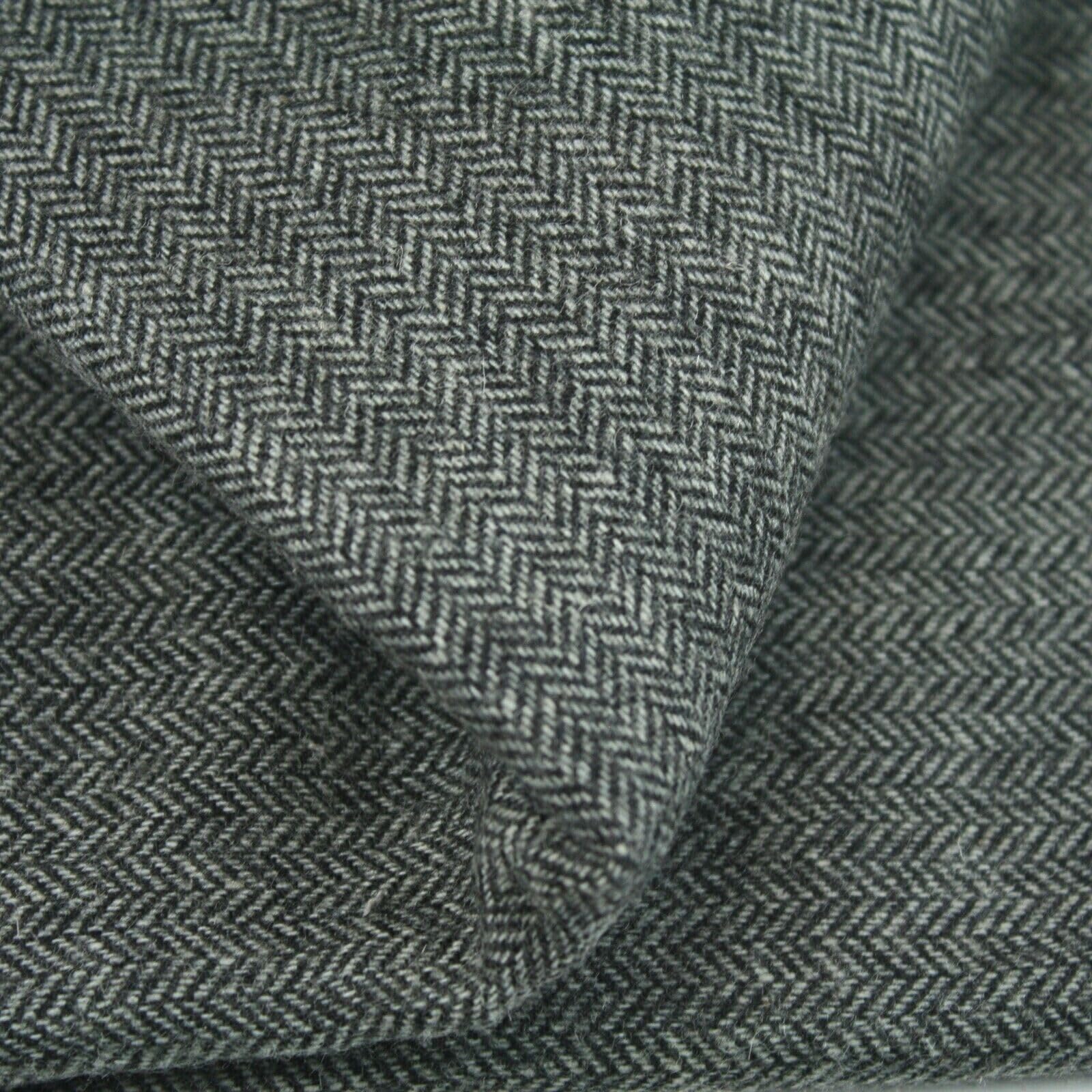 We Love Fabric Grey Herringbone Wool Blend Tweed Upholstery Fabric - Medium - For Sofa Armchairs Cushions 1.5 Meter Width Sold By The Meter
