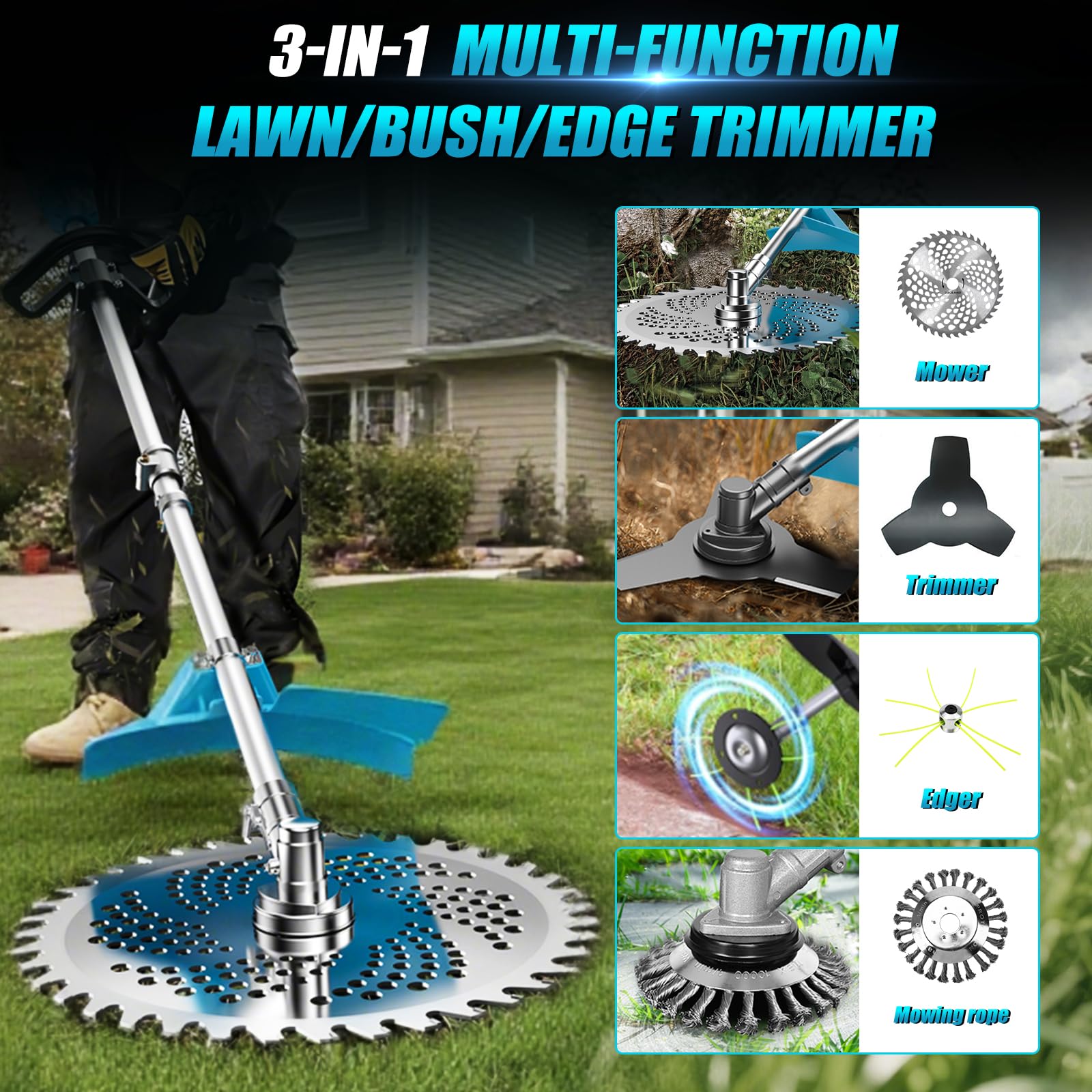 Decespugliatore senza fili per Makita 18 V batterie con 4 tipi di lama, motore brushless, decespugliatore elettrico da 25,4 cm con spazzola per erbacce (senza batteria)