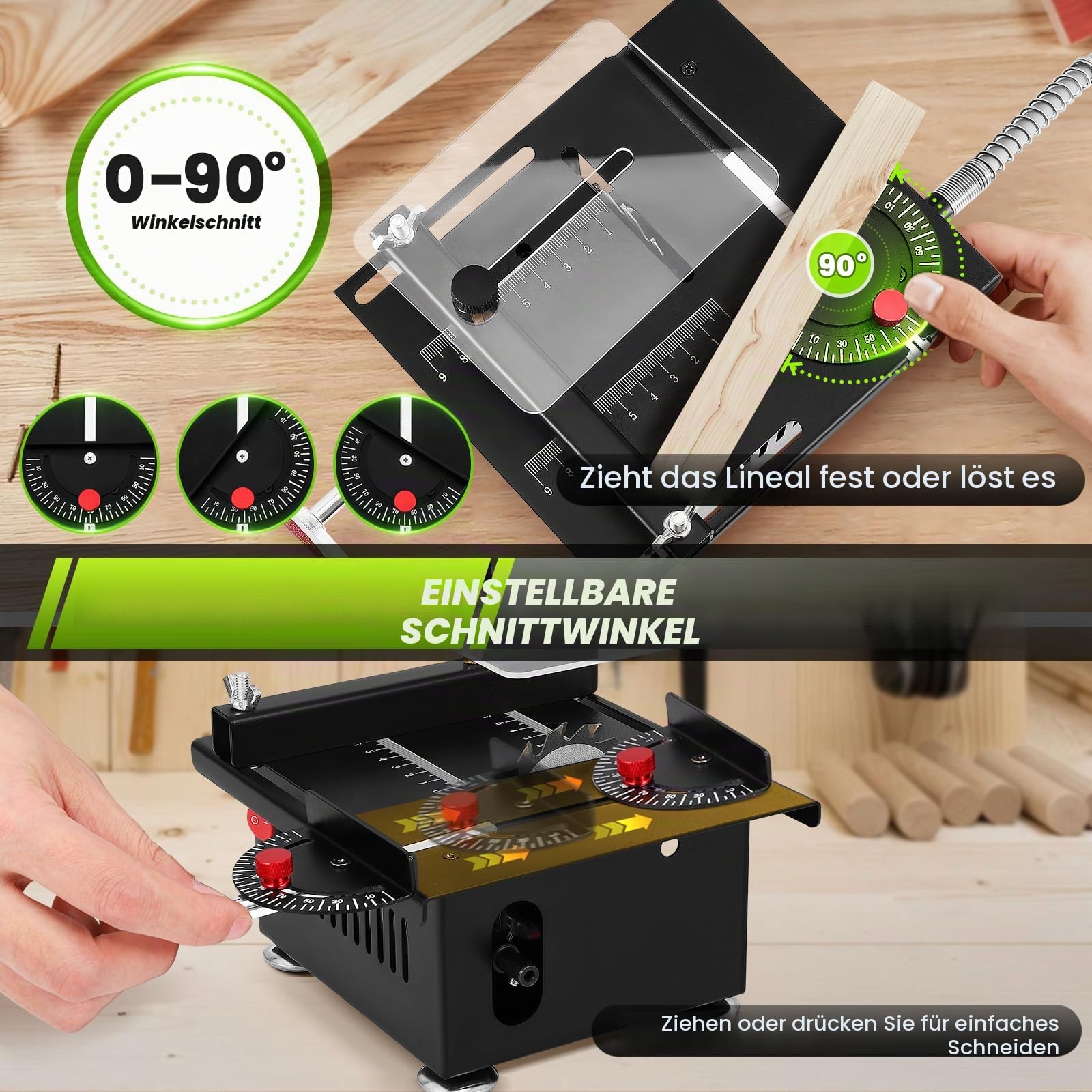 Mini Tischsäge 100W, Tischkreissäge 0,1 mm-16mm kleine Holzsäge DIY Acrylkettensäge Präzisionsmodellsäge, Multifunktion kleiner Schneidmaschinen Mikroschreibtisch Tisch