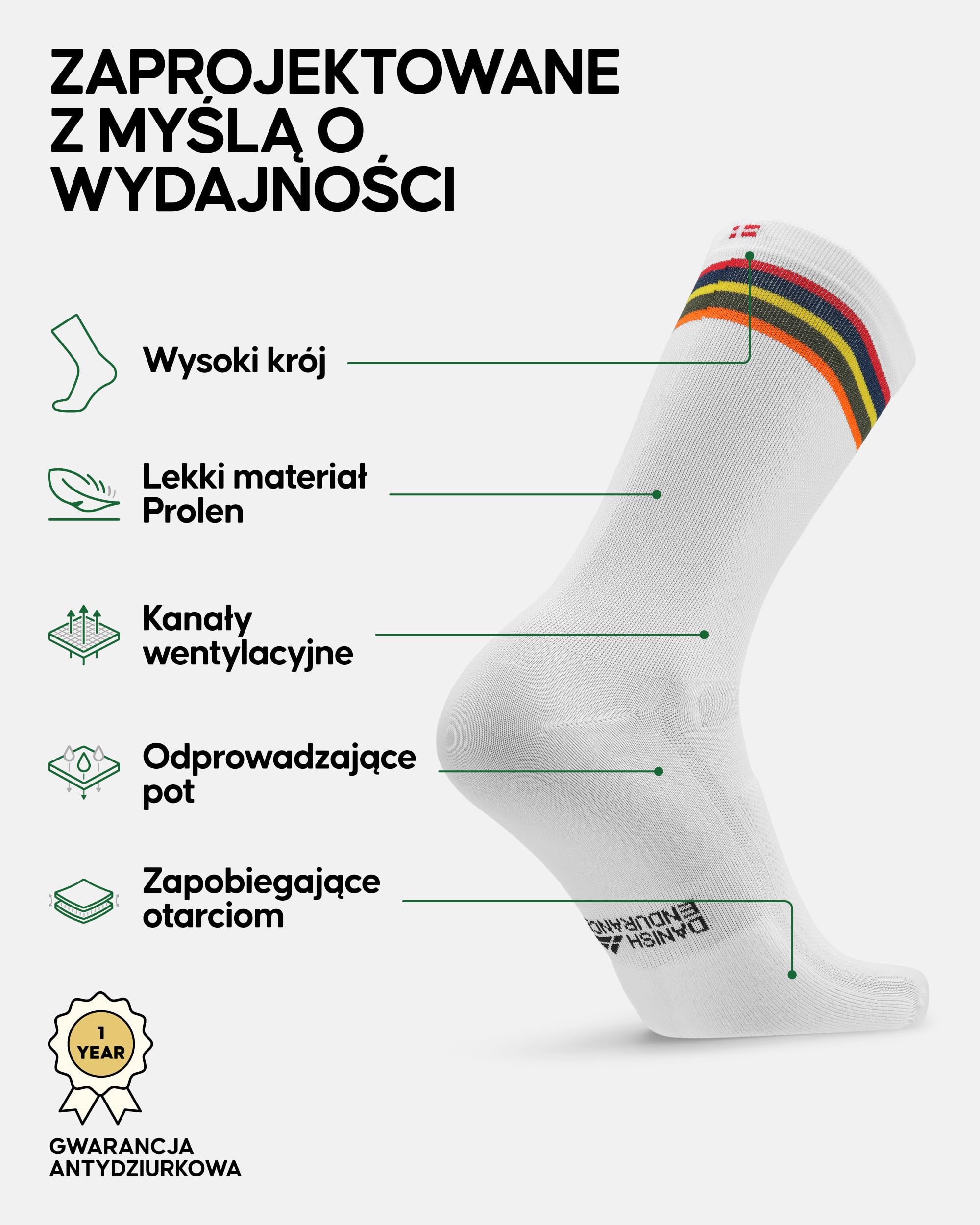 DANISH ENDURANCE Skarpety Rowerowe Długie, Amortyzowane, 3 lub 5-pak | Skarpety kolarskie, szybkoschnące i amortyzowane, chronią przed pęcherzami, dla jazdy szosowej i MTB latem, Unisex