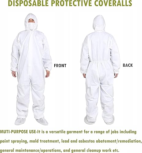 Miniatura 2 de SYINE Paquete de 5 mamelucos protectores desechables con capucha, puño elástico para trabajos de limpieza de pintura en aerosol, transpirable y