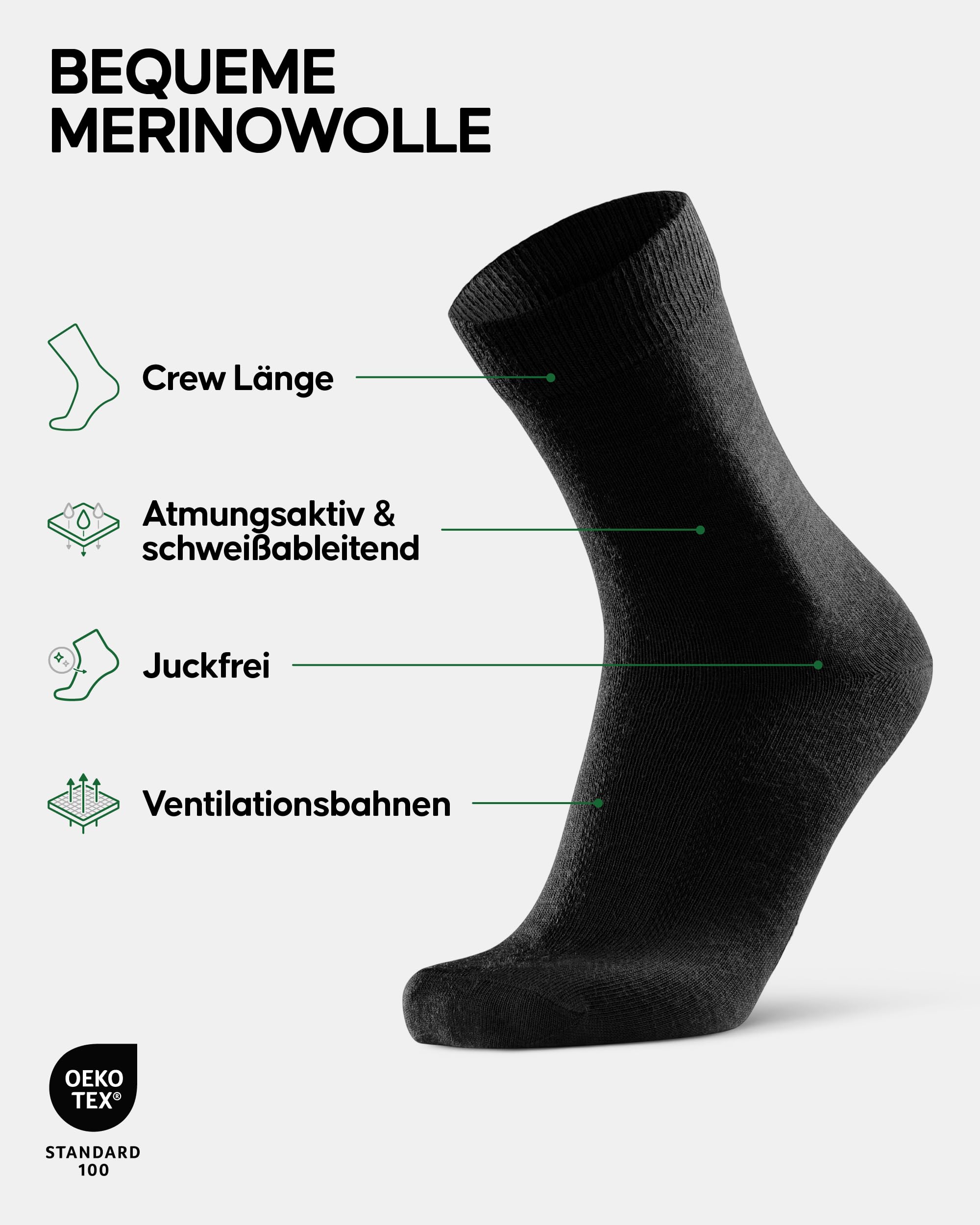 DANISH ENDURANCE Premium Merino Socken, Business Socken, Atmungsaktive Socken, Socken Merinowolle, Anti-Blasen, Herren & Damen, 3 oder 5 Paar