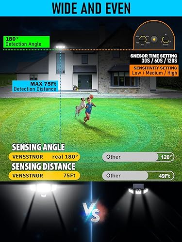 Miniatura 3 de Luces para exteriores con sensor de movimiento, 48 W, 5000 lúmenes, 6500 K, 4 modos de iluminación, detección de movimiento de 180, impermeable