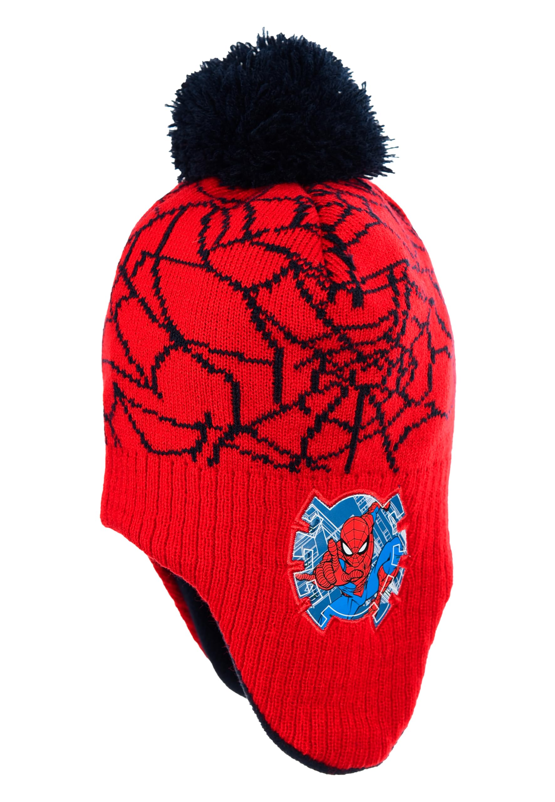Marvel Spiderman dziecięca czapka zimowa dla chłopców z pomponem, artykuł licencjonowany – czapka z dzianiny z podszewką polarową i ochroną uszu – ciepła czapka z pomponem dla chłopców – szara lub