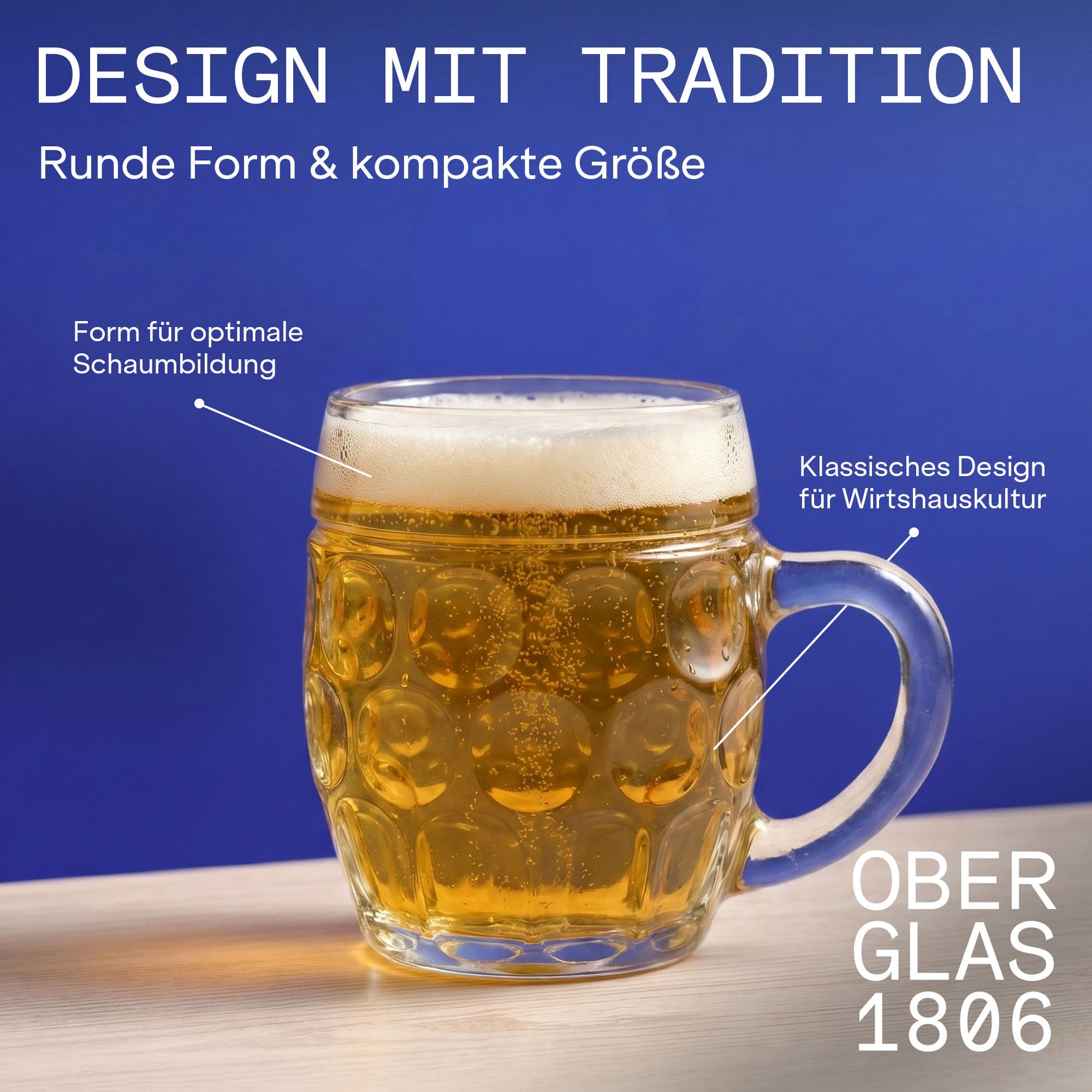 Tübinger Bierkrüge mit Henkel Bierkrug 400 ml, 6er-Set