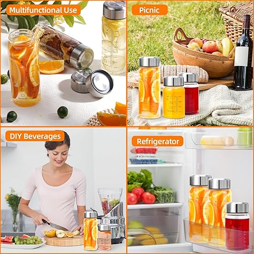 Miniatura 6 de Botellas de vidrio para jugo de 12 onzas, botellas de agua de vidrio de boca ancha con tapas y funda, para jugos, licuados, leche, proteínas,
