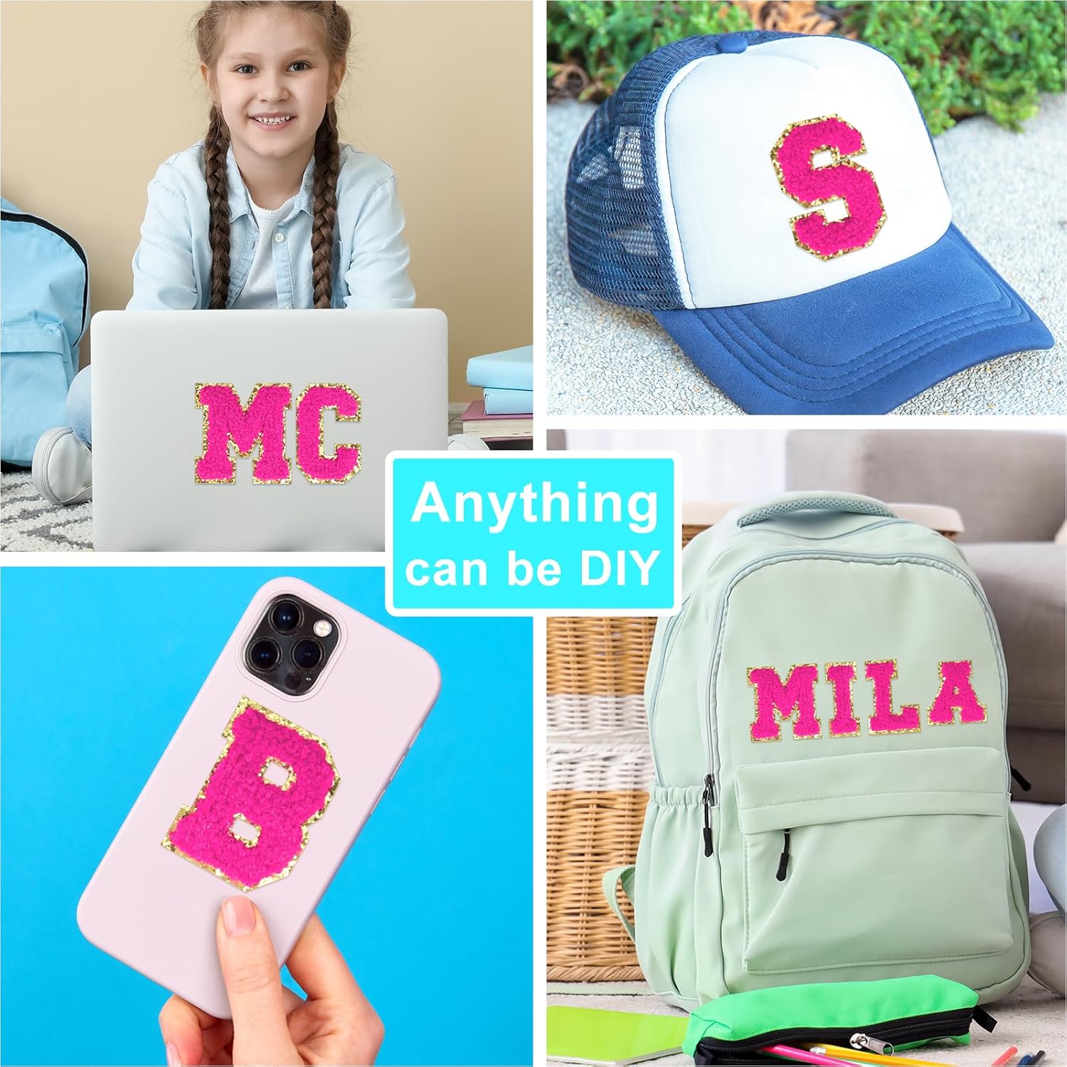 ASTARON 52 Pcs Self Adhesive Letter Patches Chenille Letters Stickers, A-Z Embroidered Applique Patches Alphabet Cloth Patch for Clothes, Bags, Hat, Phone Case, DIY Accessories (Rose) - Image 4