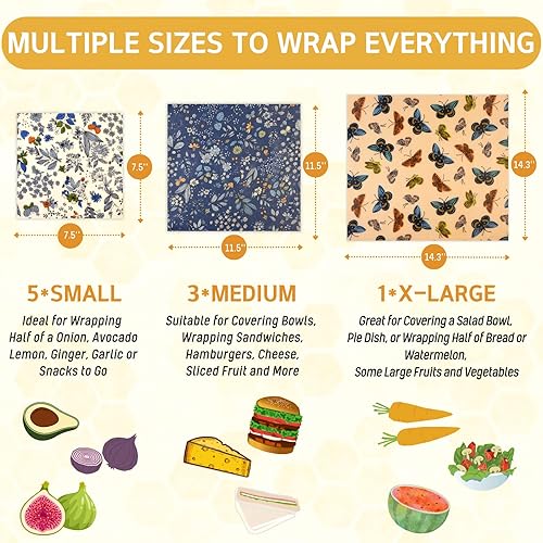 Miniatura 3 de Reusable Beeswax Wrap - 9 Pack Beeswax Wraps for Food, Eco-Friendly Beeswax Food Wraps, Bread Sandwich Wrapper - Organic, Sustainable, Zero Waste,