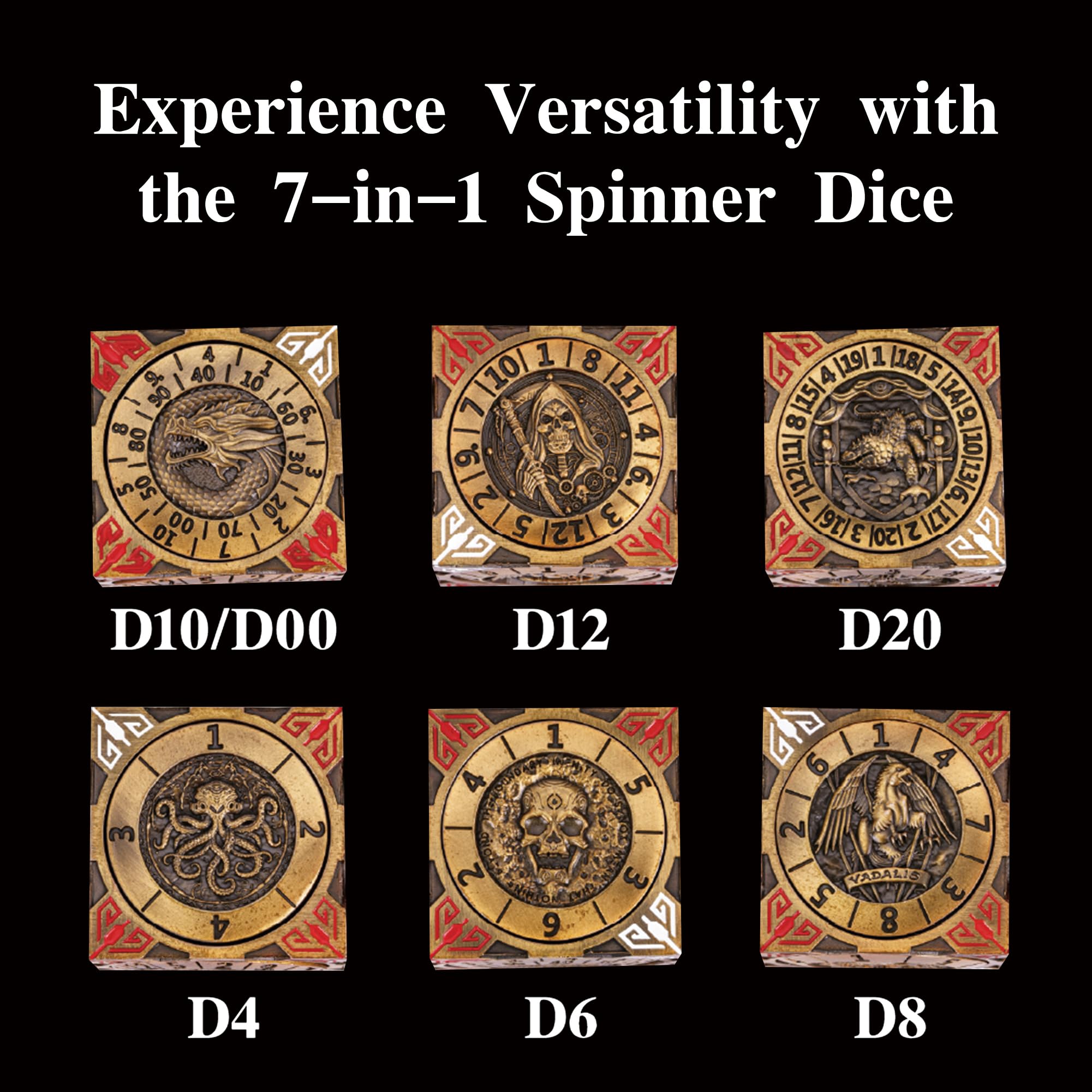Cusdie 7-in-1 Spinner Dice Set, Unique Metal D&D Dice Set including Gift Box for Role Play Game Gifts - Image 2