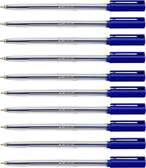 10 BLUE MICRON BALLPOINT PENS BIROS Ball Point MEDIUM POINT