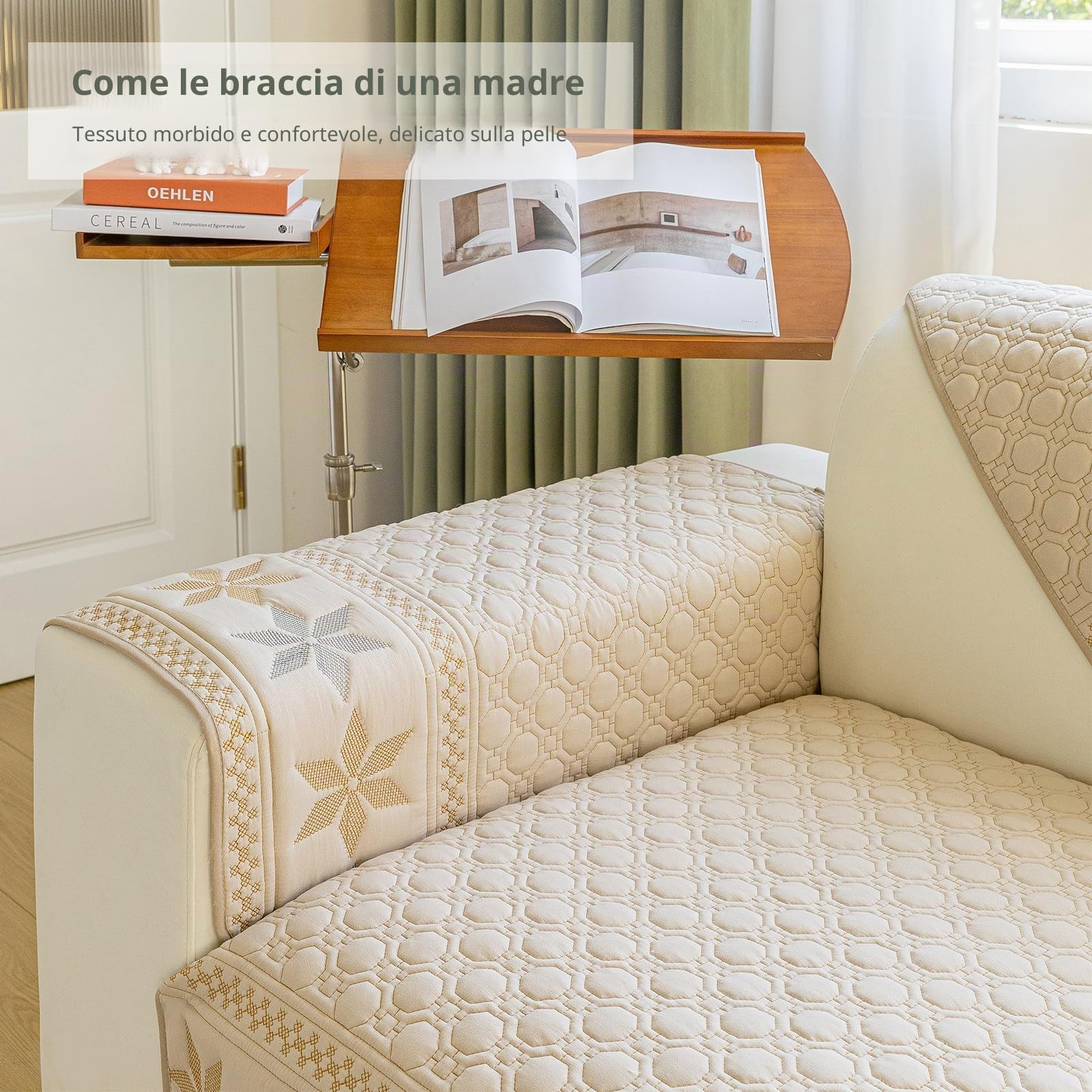 Copridivano in Cotone Lavato Al 100%, Copri divano Antiscivolo, Delicato Sulla Pelle, Bellissimi Motivi 90 * 180cm-Cachi-Coprisedile (1 PC)