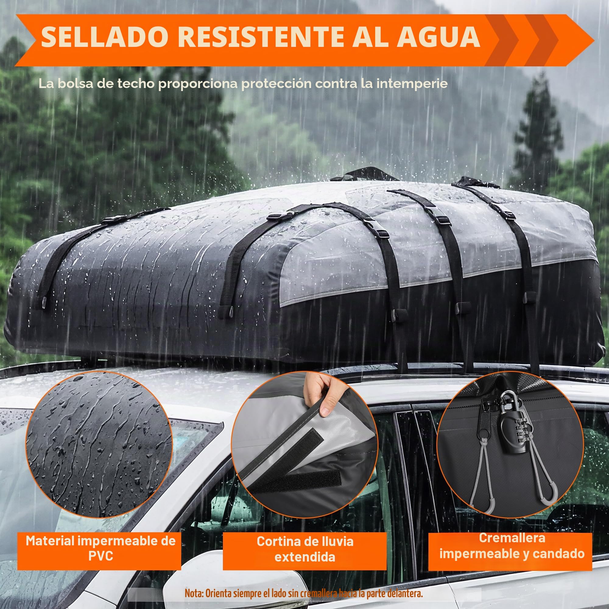 Sailnovo Cofre de Techo 580 L/20 cúbicos, Impermeable Bolsa de Techo, con 6 Ganchos con Alfombrilla Antideslizante Cerrar para Puerta, Apto para Coches sin Portaequipajes (Gris-Negro)
