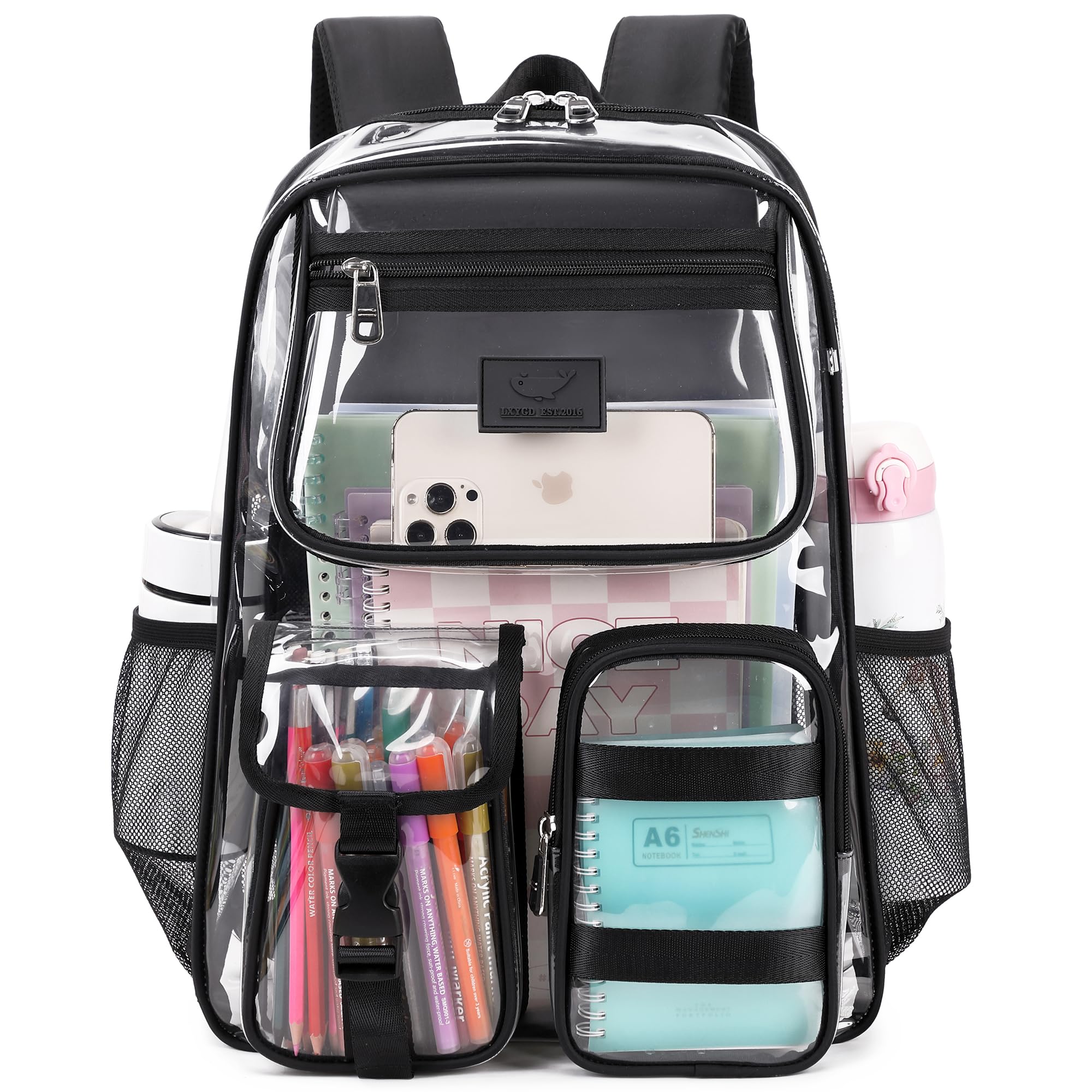 LXYGD Clear Backpack for School,Stadium Approved Transparent Heavy Duty See Through Backpack College Bookbag Travel Work Daypack Security for Teens Girls Women Students(Black)