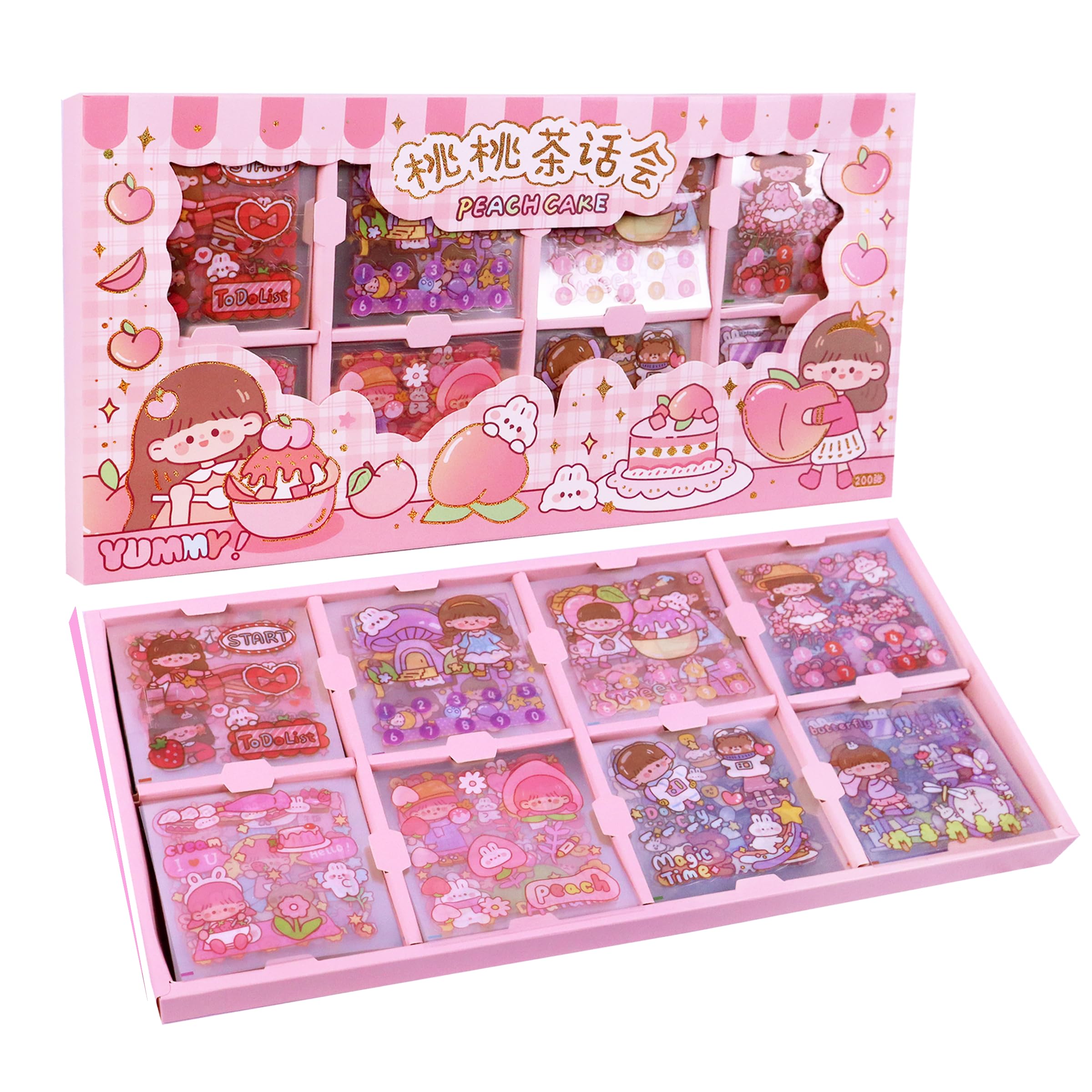 Toyshine 2000 adesivi impermeabili in vinile trasparente, adesivi kawaii Washi divertenti per bottiglia d'acqua, laptop, album di ritagli, diari, 200 fogli adesivi in scatola, regali per bambini,
