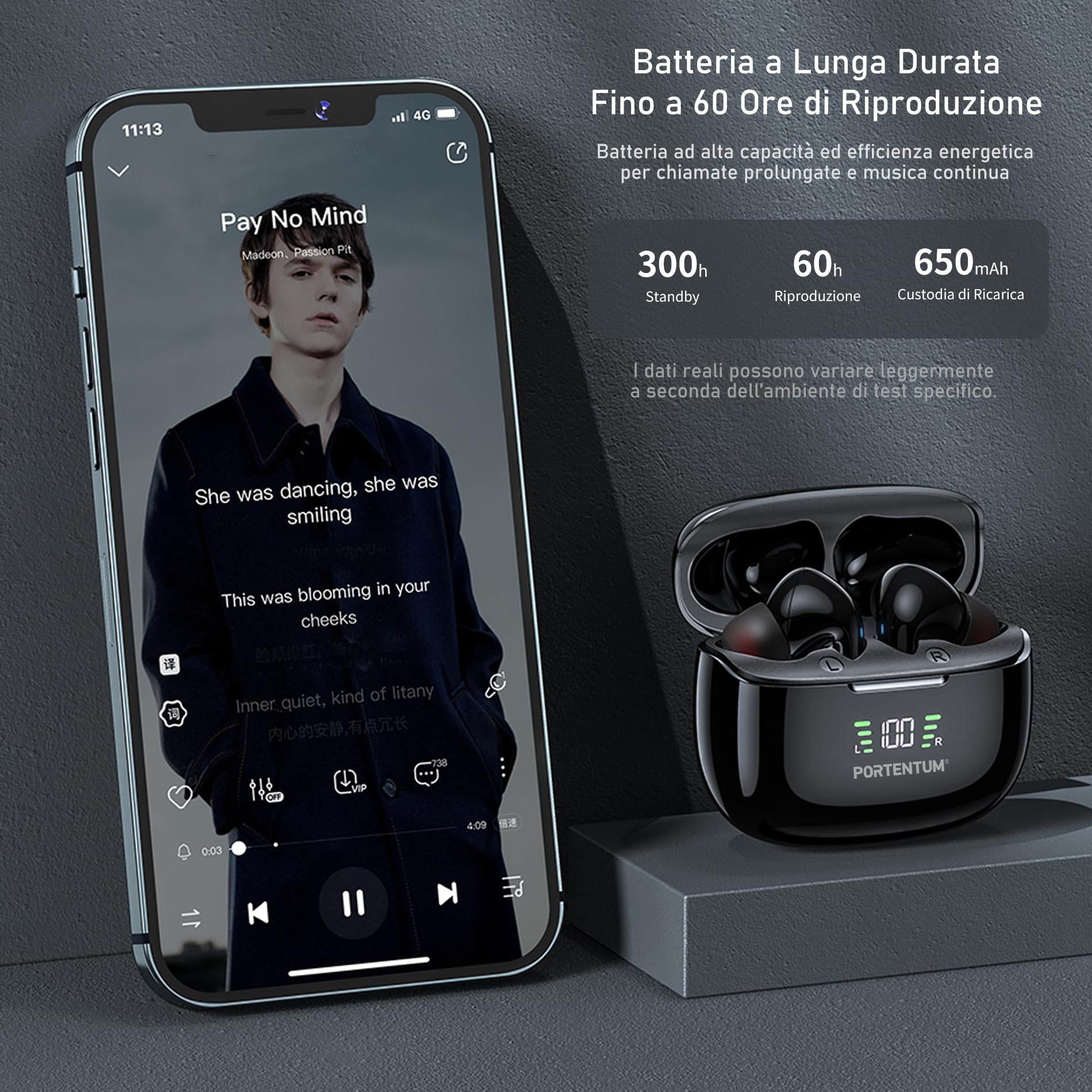 PORTENTUM Cuffie bluetooth 6.0 wireless – Cancellazione del rumore HYBRID ANC + ENC – 60h – Auri… — immagine 7 di 16
