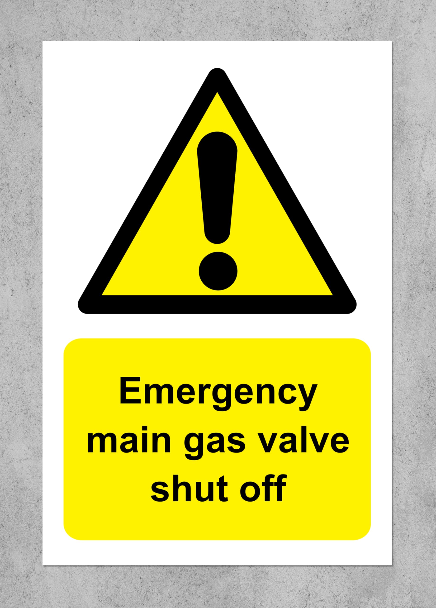 Kpcm Display Ltd Yellow|Black Emergency Main Gas Valve Shut Off Safety Sign - Self Adhesive Sticker 300Mm X 200Mm