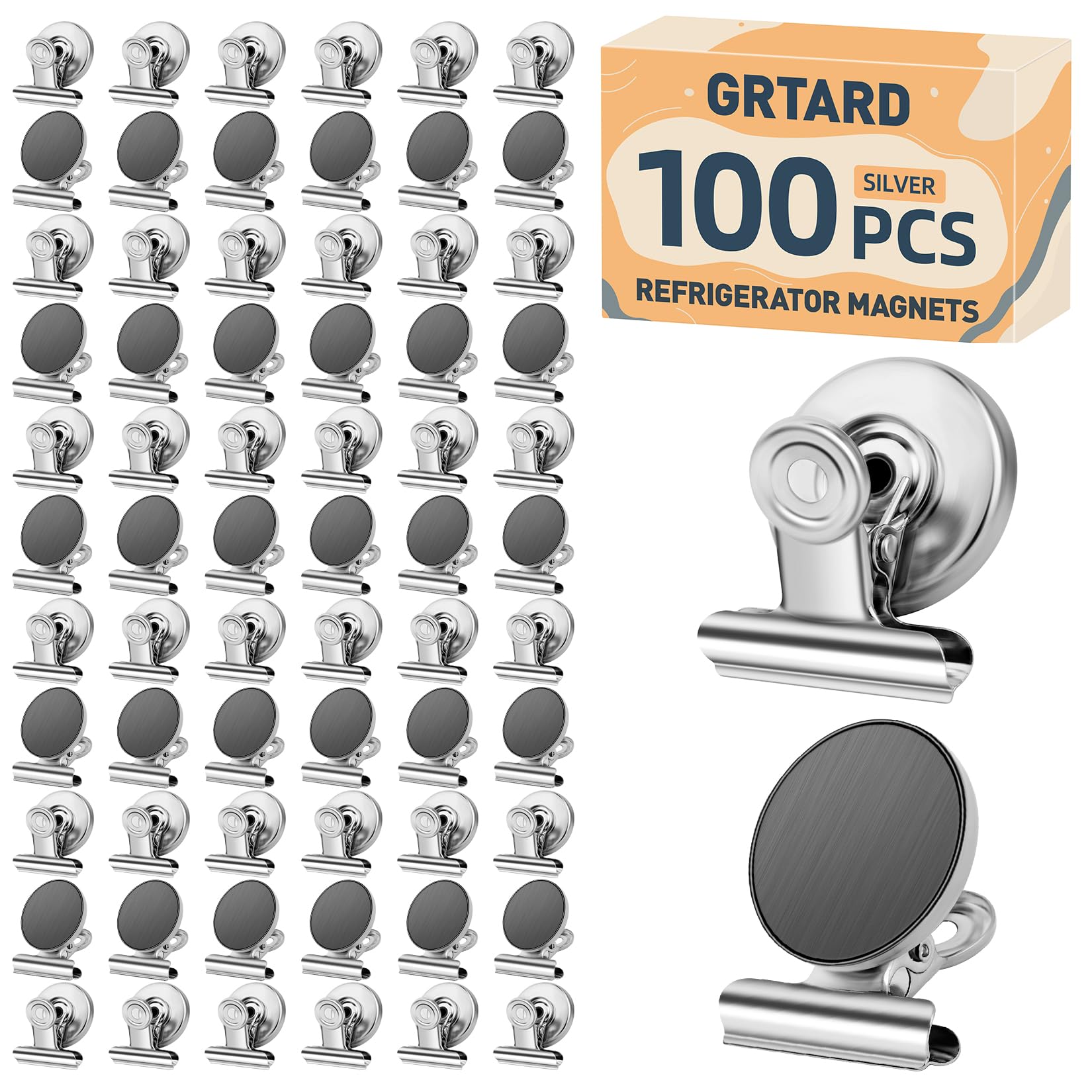 Grtard 100 Stück magnetische Clips, robust, Magnet-Clips für Kühlschrank | Kühlschrankmagnete mit Clip, kratzfest, starker Magnetclip für Kühlschrank, Whiteboard, Kreuzfahrtkabinen, Schließfach