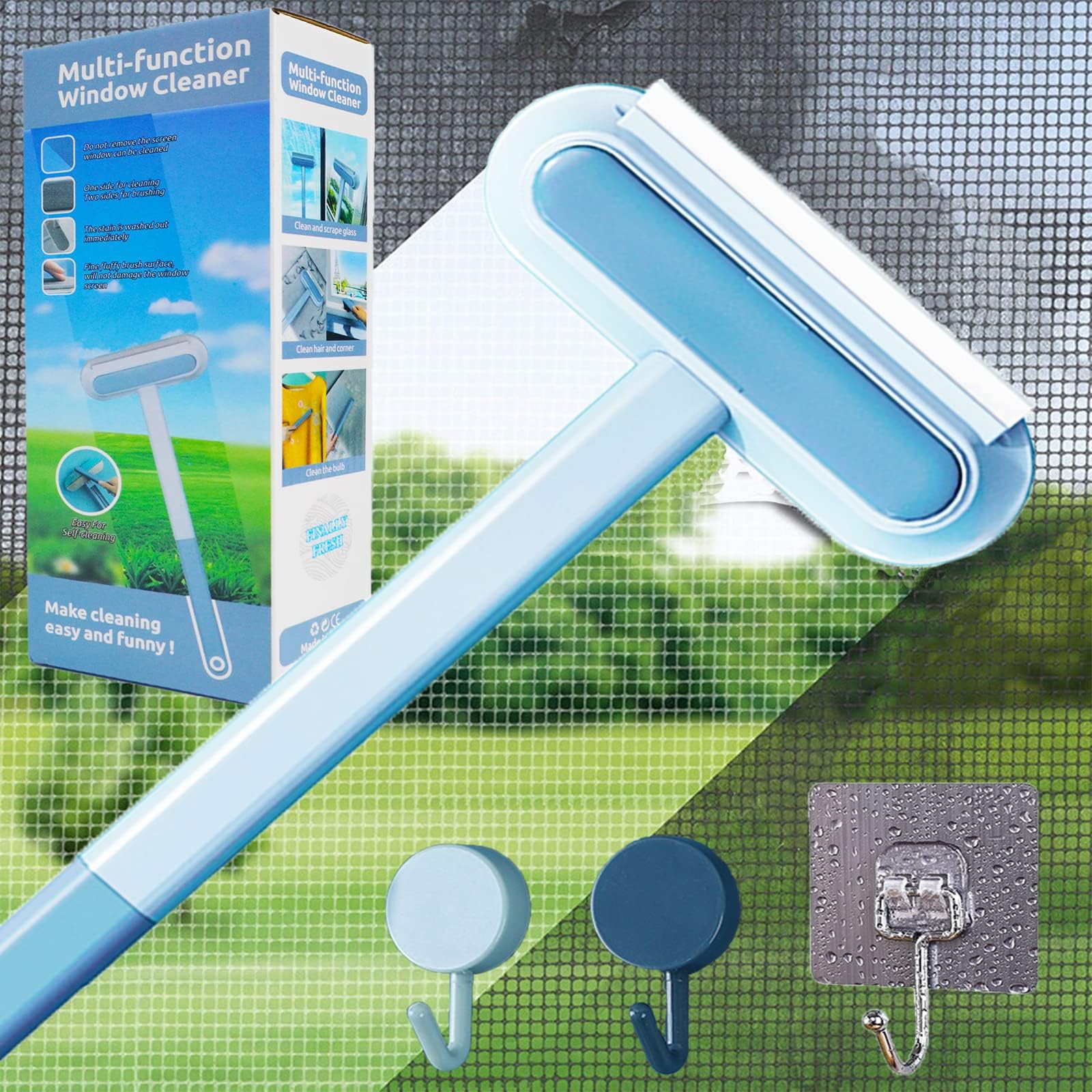 Magic Window Screen Cleaner Brush 4 in 1 with Handle, Also Suitable for Window Washer Squeegee Kit, Window Track Or Seal Cleaning Tools.