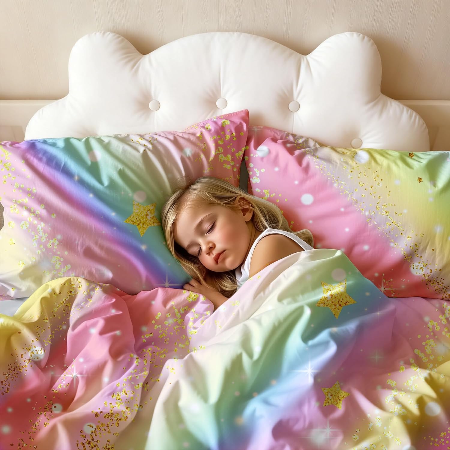 Rainbow Bedding Set Full Size – 6-Piece Reversible Girls Comforter with Deep-Pocket Sheet, Gradient Galaxy Design, Whole-Piece Filling, Machine Washable Bed-in-a-Bag for Kids Room Makeover & Gifts - Image 8