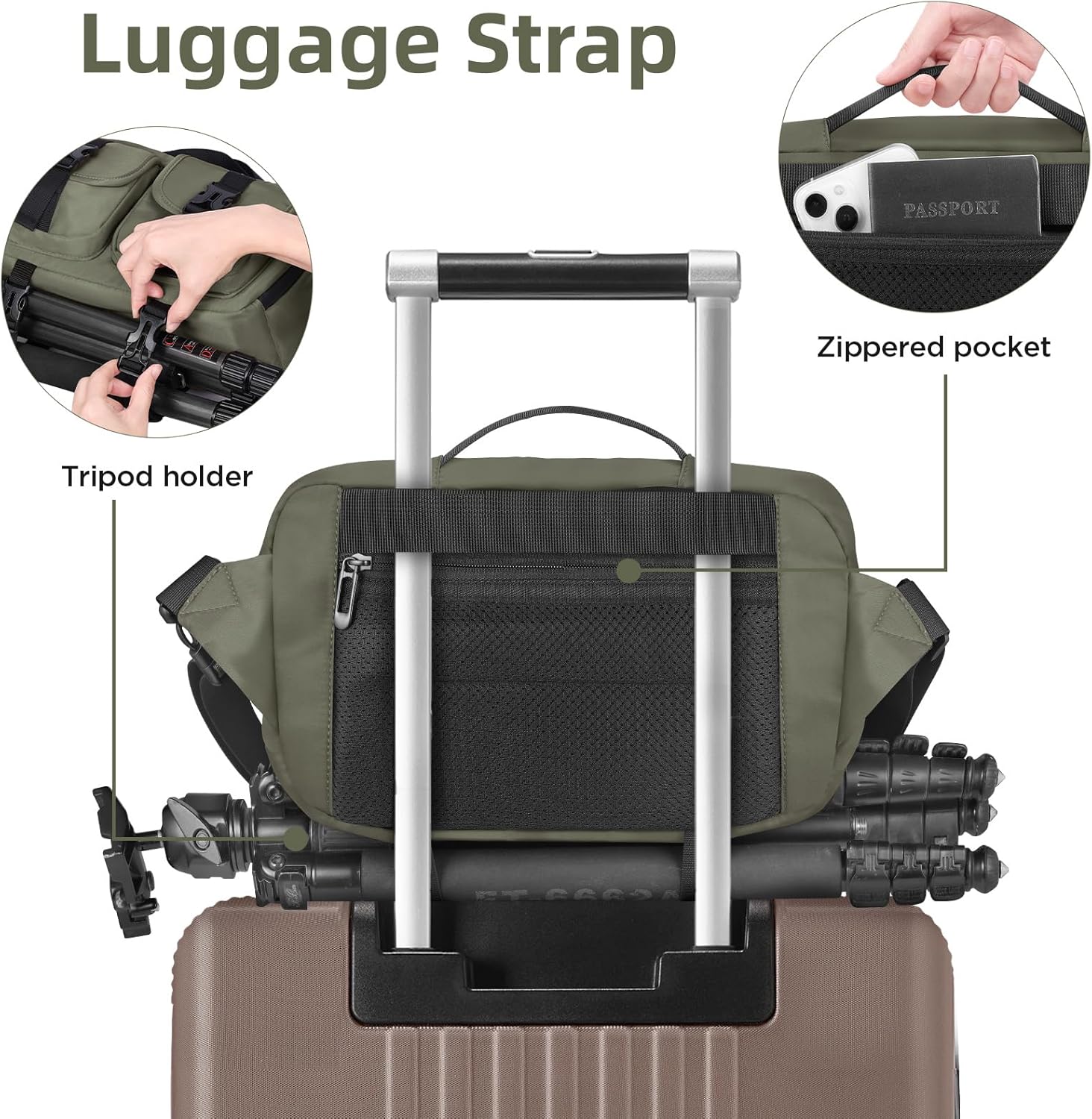 Camera Sling Bag,DSLR Camera Bag with Tripod Holder,Waterproof Camera Shoulder Crossbody Bag for Photographers(Green) - Image 5