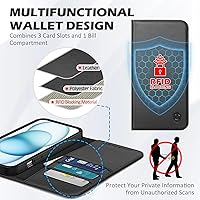 Vista 4 de SHIELDON Funda para iPhone 15 6.1" 2023, Funda Tipo Cartera de Cuero Genuino con [Soporte] [Tarjetero con Bloqueo RFID] [Magnética] Cubierta