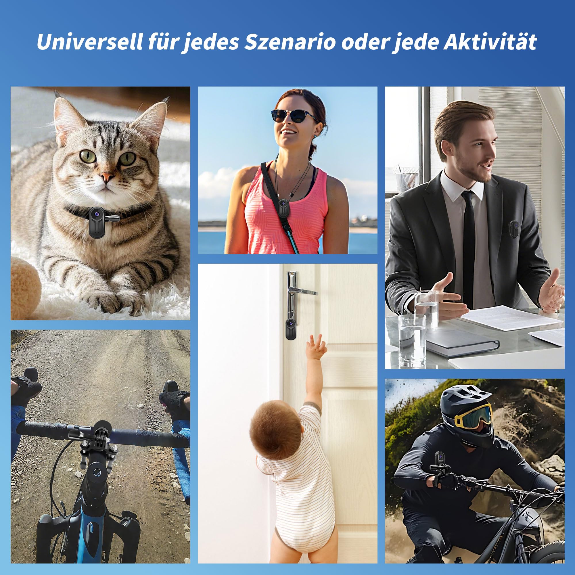 Mini Action Cam, 1080P Wearable Action Kamera, Bodycam Körperkamera, Motorrad Sportkamera mit Multifunctional Accessories, Mini POV Camera, Actioncam für Abenteuer
