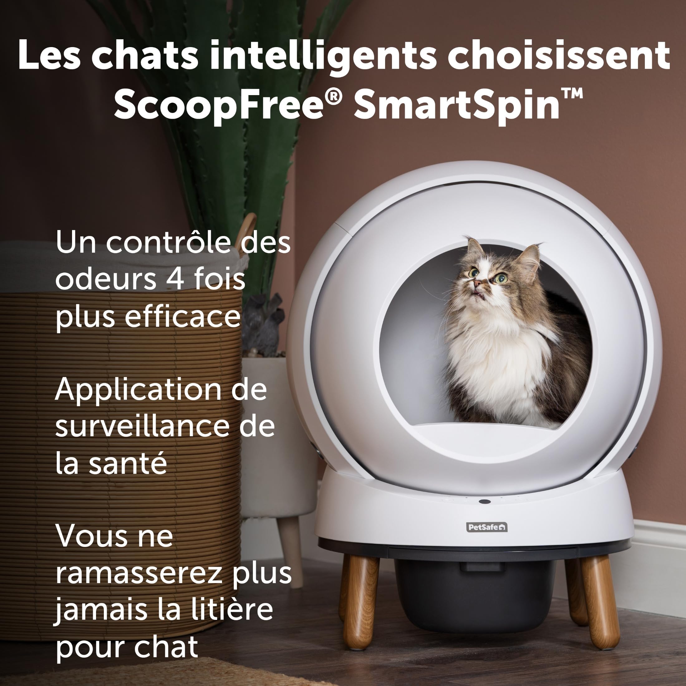 PetSafe - ScoopFree SmartSpin Litière Autonettoyante - Contrôle Avancé des Odeurs & Suivi de la Santé - Contrôle par Application - Compatible avec Toute Litière