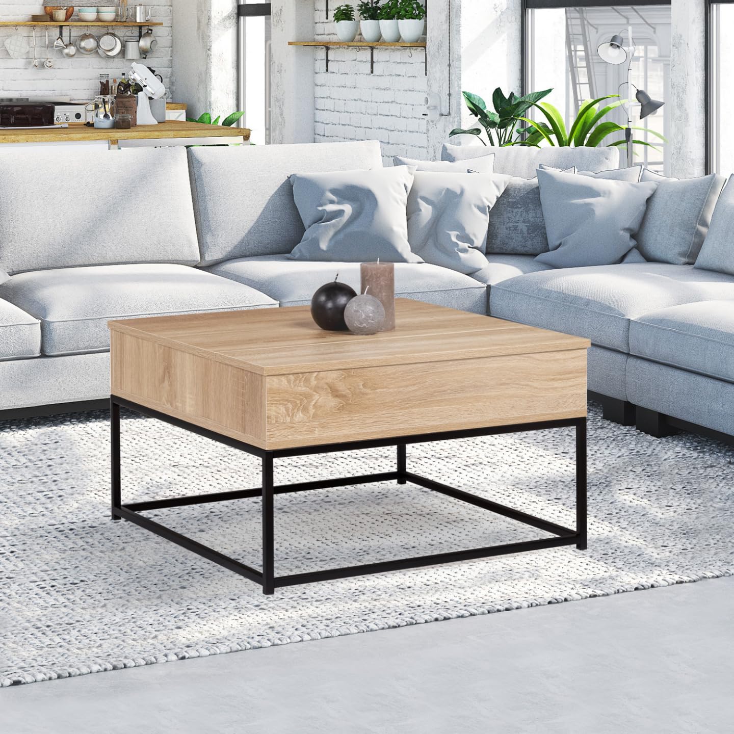 IDMarket - Mesa de centro plegable cuadrada, diseño industrial Detroit
