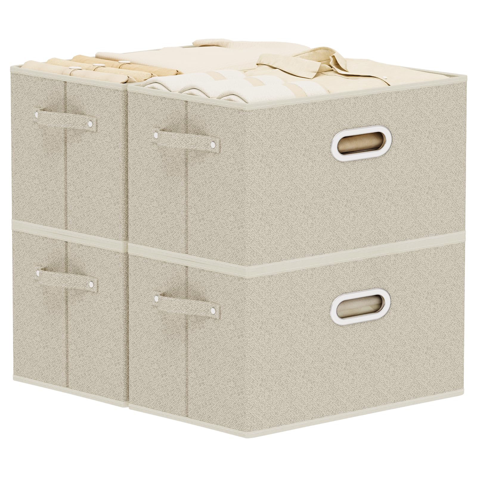 Caisse en tissu ouvert pliable 38x25cm gris et beige pour étagère cube | Lot de 4 paniers