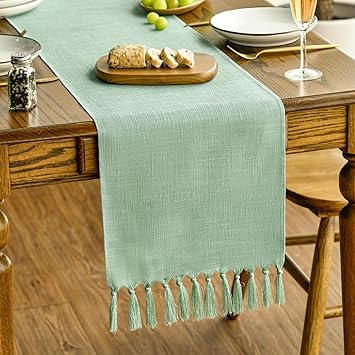 Sage Green Tassel Table Runner