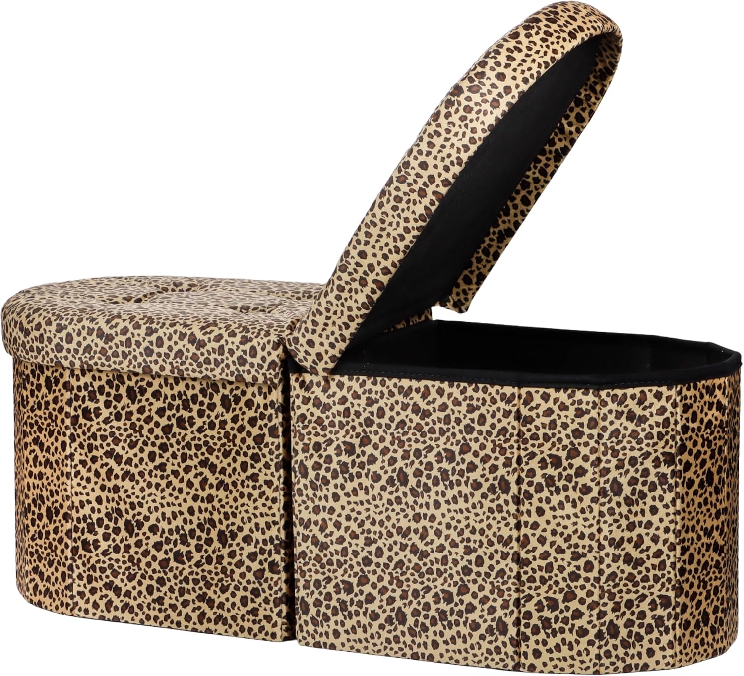 AmasSmile Storage Ottoman Bench, Foot Rest with Partitioned Storage in a Oval Design, Reinforced, 34"x13"x13", End of Bed Storage Bench for Living Room and Bedroom (Velvet, Leopard Print)