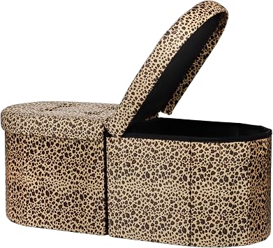 AmasSmile Footrest Ottoman Bench with Storage,34Inch Footstool, Coffee Table, Padded Seat, Storage Chest,Blanket Store with Flipping Lid for Livingroom and Bedroom Leopard PrintVelvet