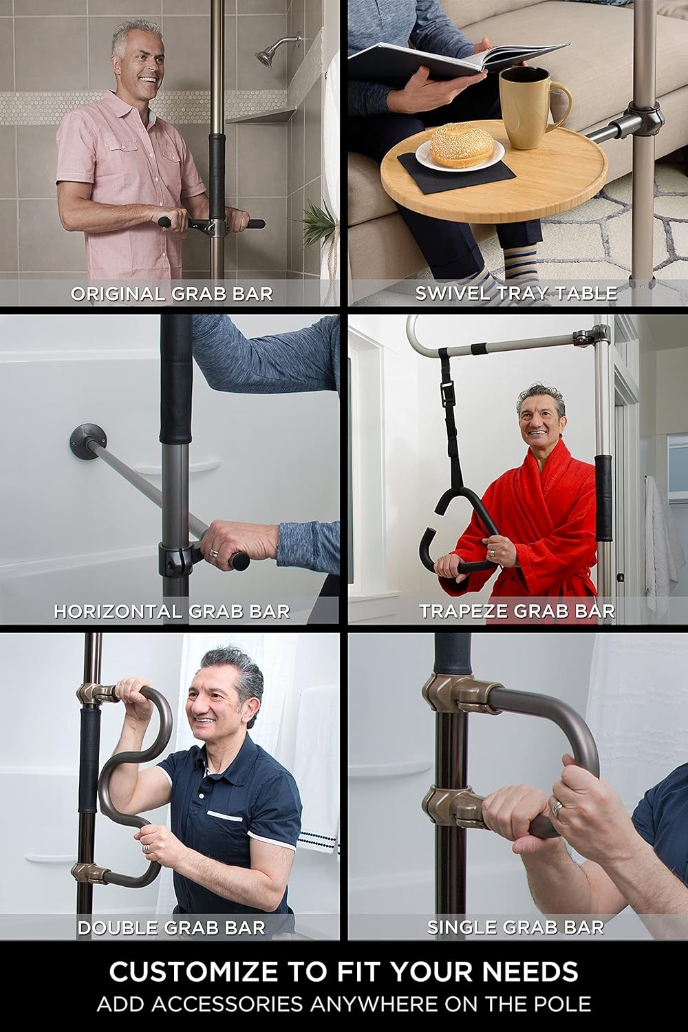 Signature Life Sure Stand Straight Pole, Elderly Tension Mounted Floor to Ceiling Transfer-Pole, Bathroom Safety Assist Grab Bar and Stability Rail, Deep Bronze