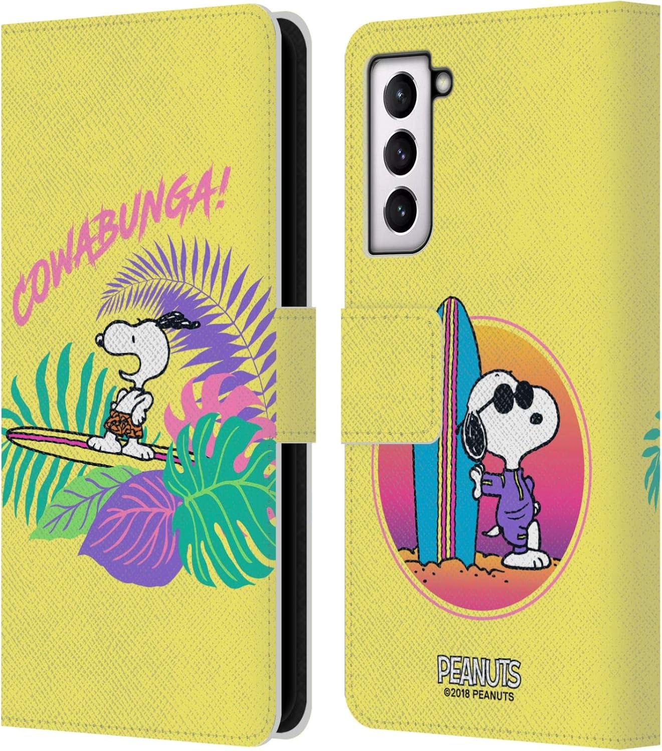 Head Case Designs Officially Licensed Peanuts Cowabunga! Snoopy Aloha Disco Leather Wallet Case Compatible with Samsung Galaxy S21 5G