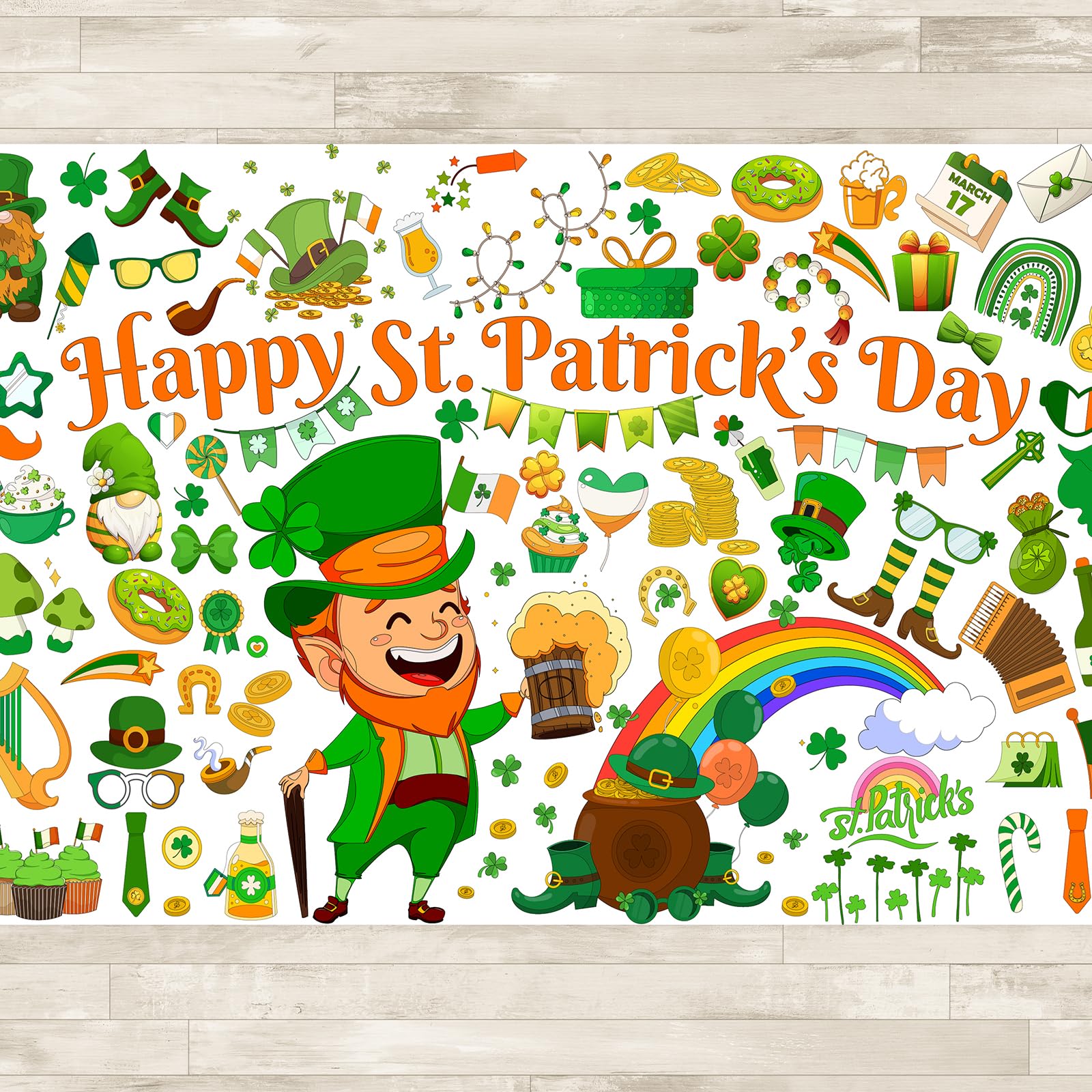 AinDen St Patricks Day Coloring Tablecloth, Giant 72 x 30 Inch Shamrocks & Leprechaun Poster, St. Patrick's Day Crafts Gift for Kids, Classroom Activities & Party Supplies