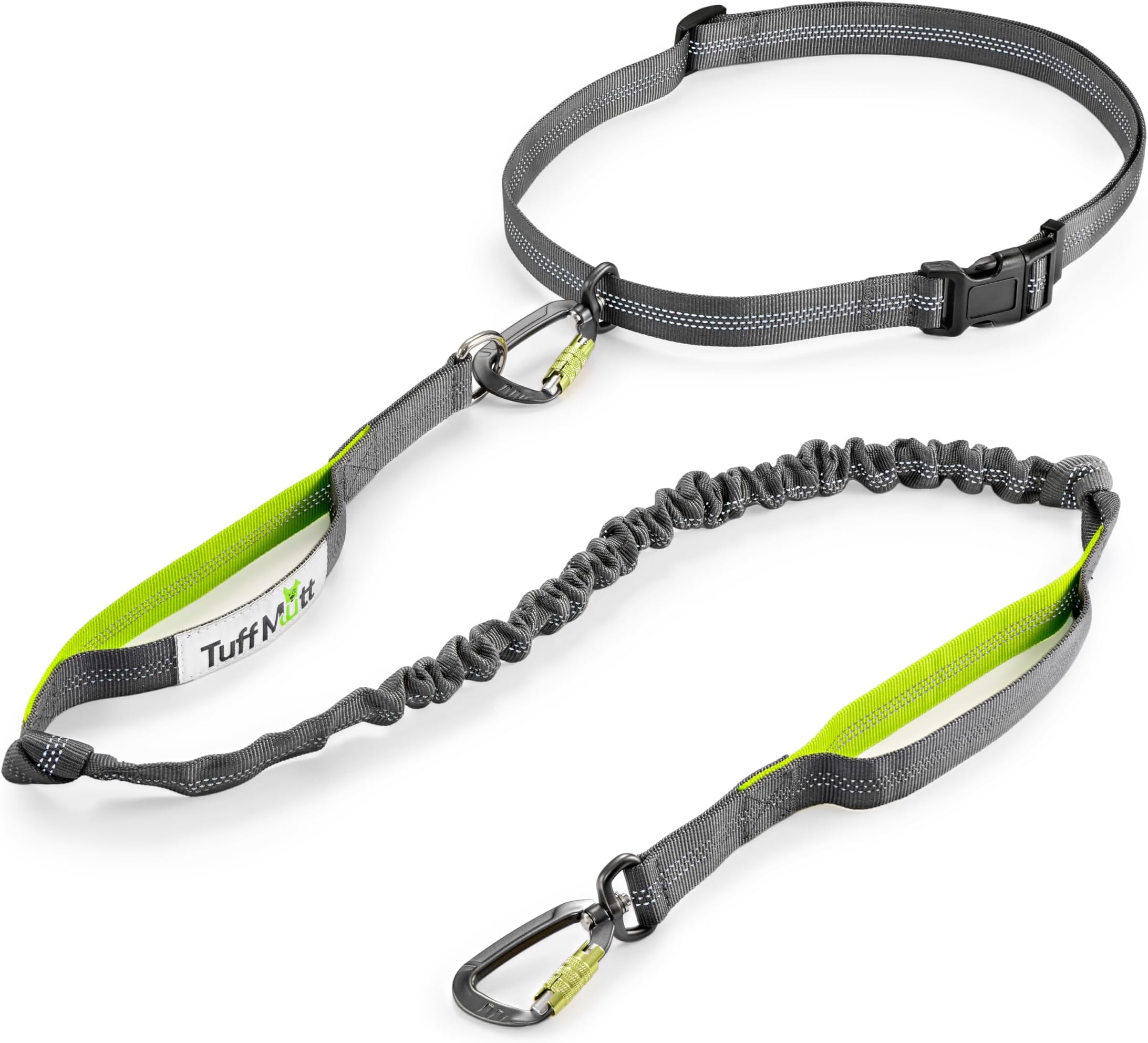 Hands-Free Waist Leash for Dog Walking, Running and Hiking, Carabiner Clip, Adjustable Belt with Double Handle, Reflective Bungee Design for Large & Medium Dogs