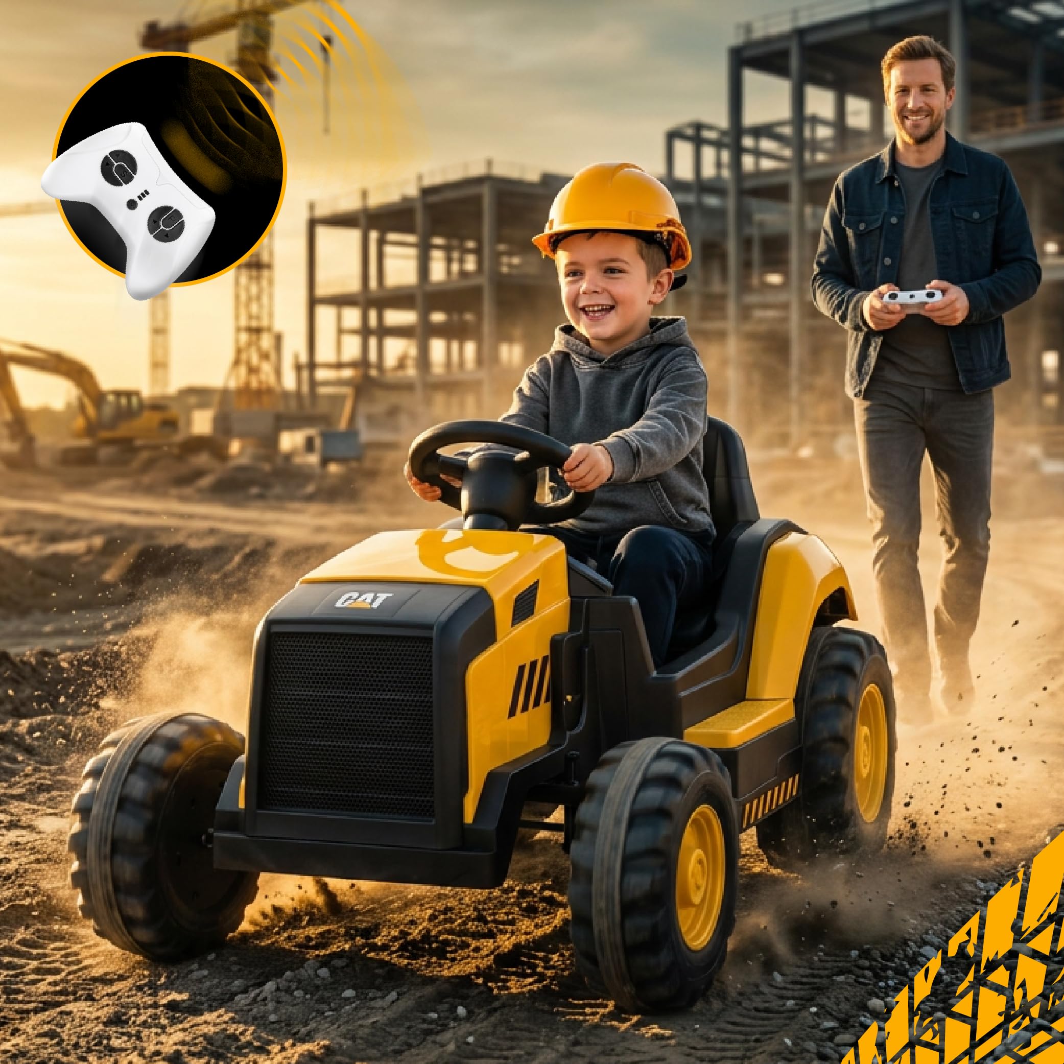 SUN BABY CAT – Elektryczny Traktor Dziecięcy, Jeździk samochód na akumulator 12V z Pilotem, MP3 USB, Pasy Bezpieczeństwa, Duże Koła, Pojazd na Akumulator dla Dzieci 3–6 Lat